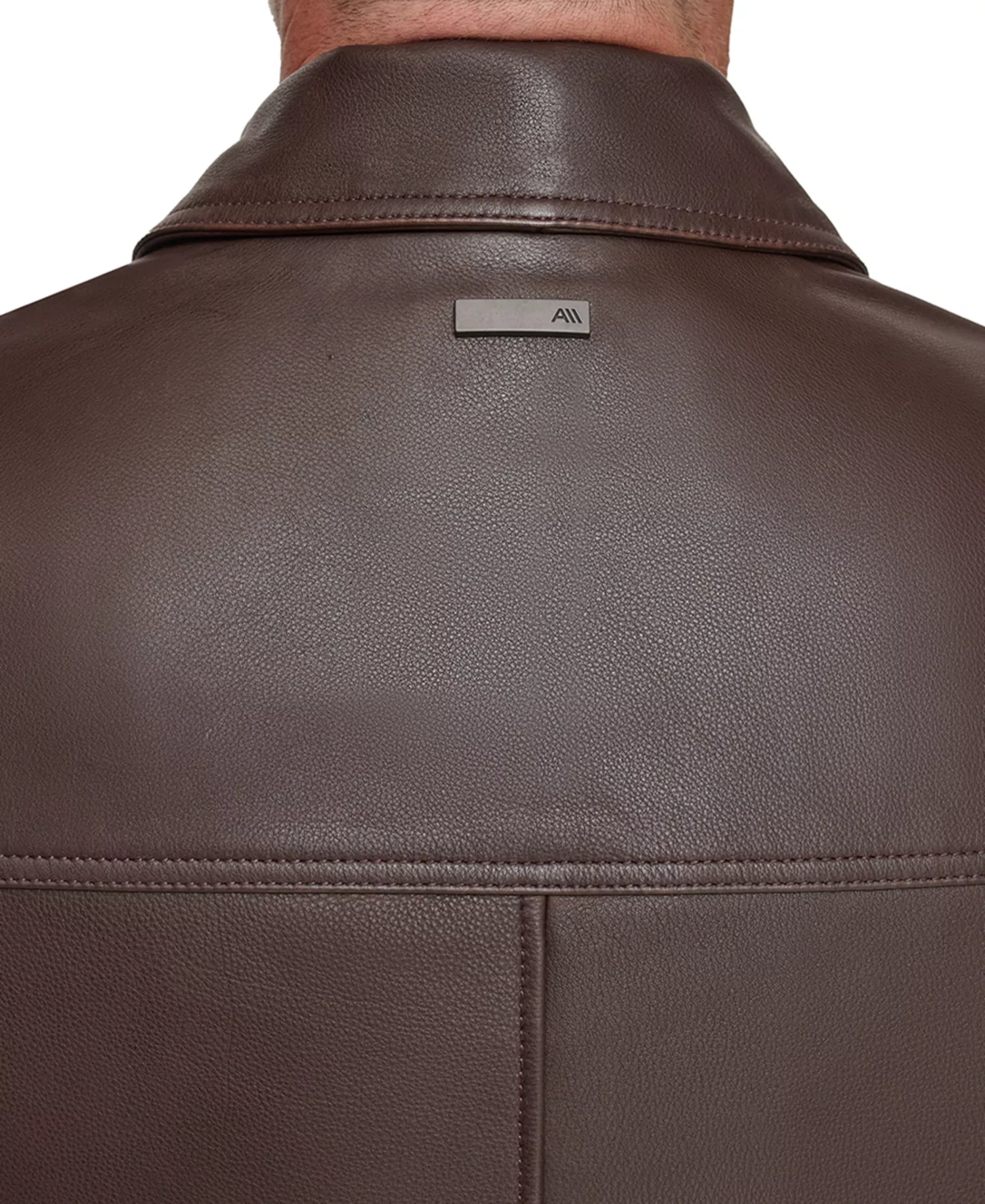 Men's Halen Pebbled Leather Trucker Jacket - Chocolate - M