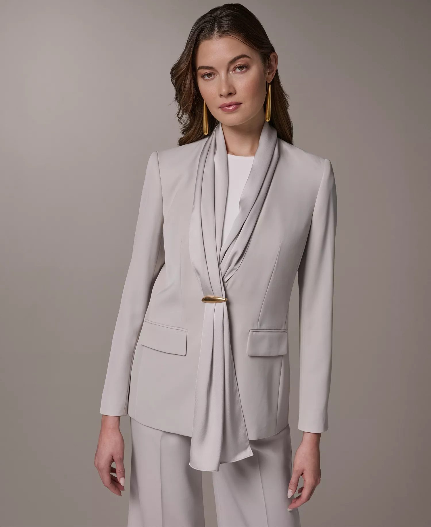 Petite Shawl Collar Long-Sleeve Jacket - Tuscan Grey - 0P