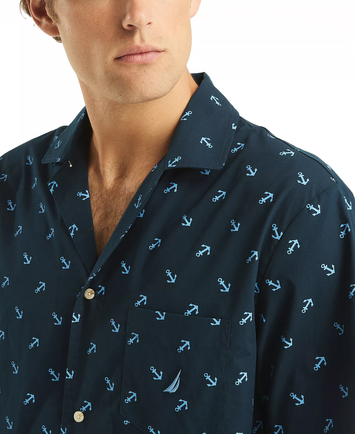 Men's Crafted Printed Camp Sleep Pajama Shirt - Maritime Navy - L