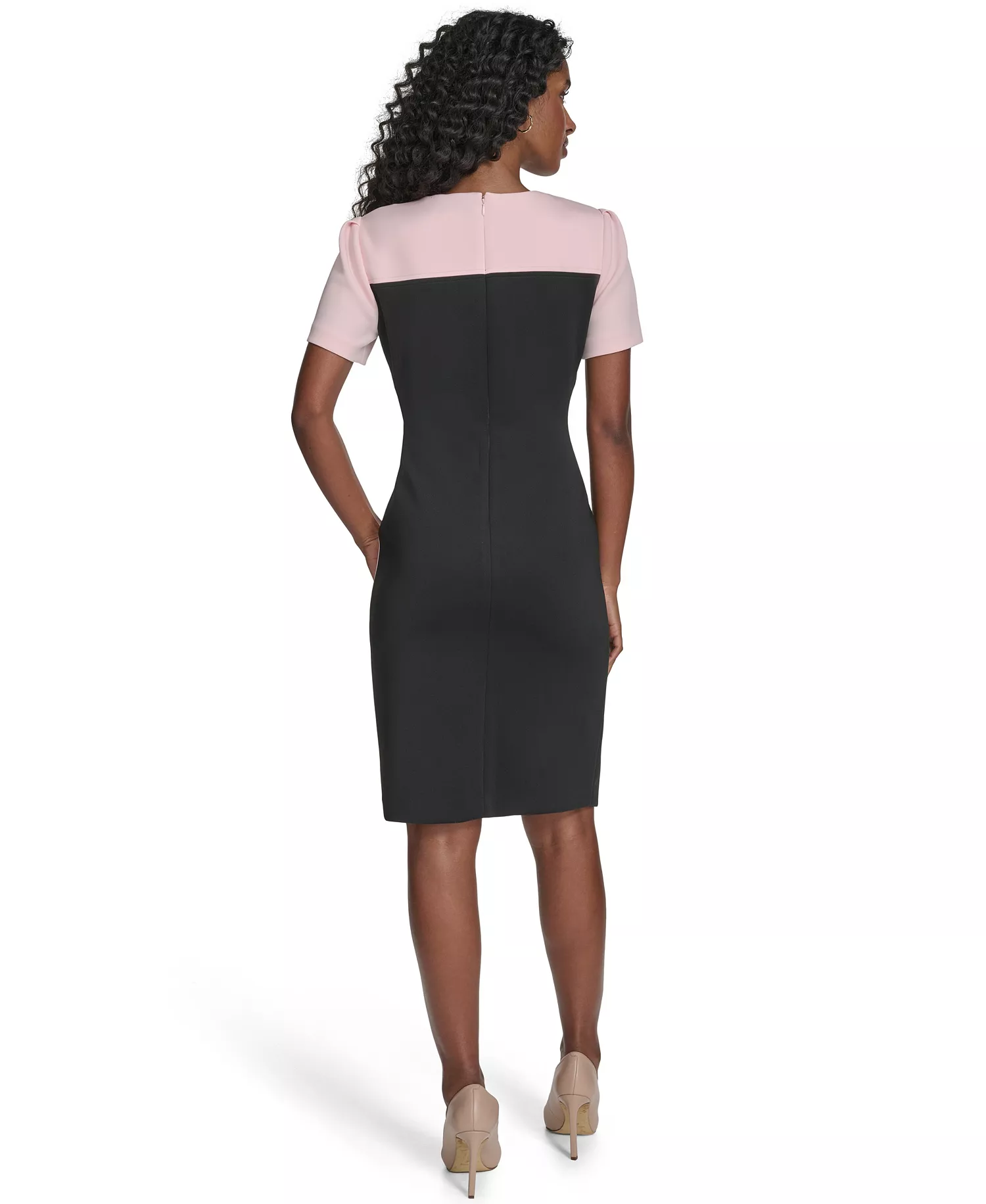 Women's Color-Blocked Asymmetric Scuba Dress - Black/Ballerina Pink - 10