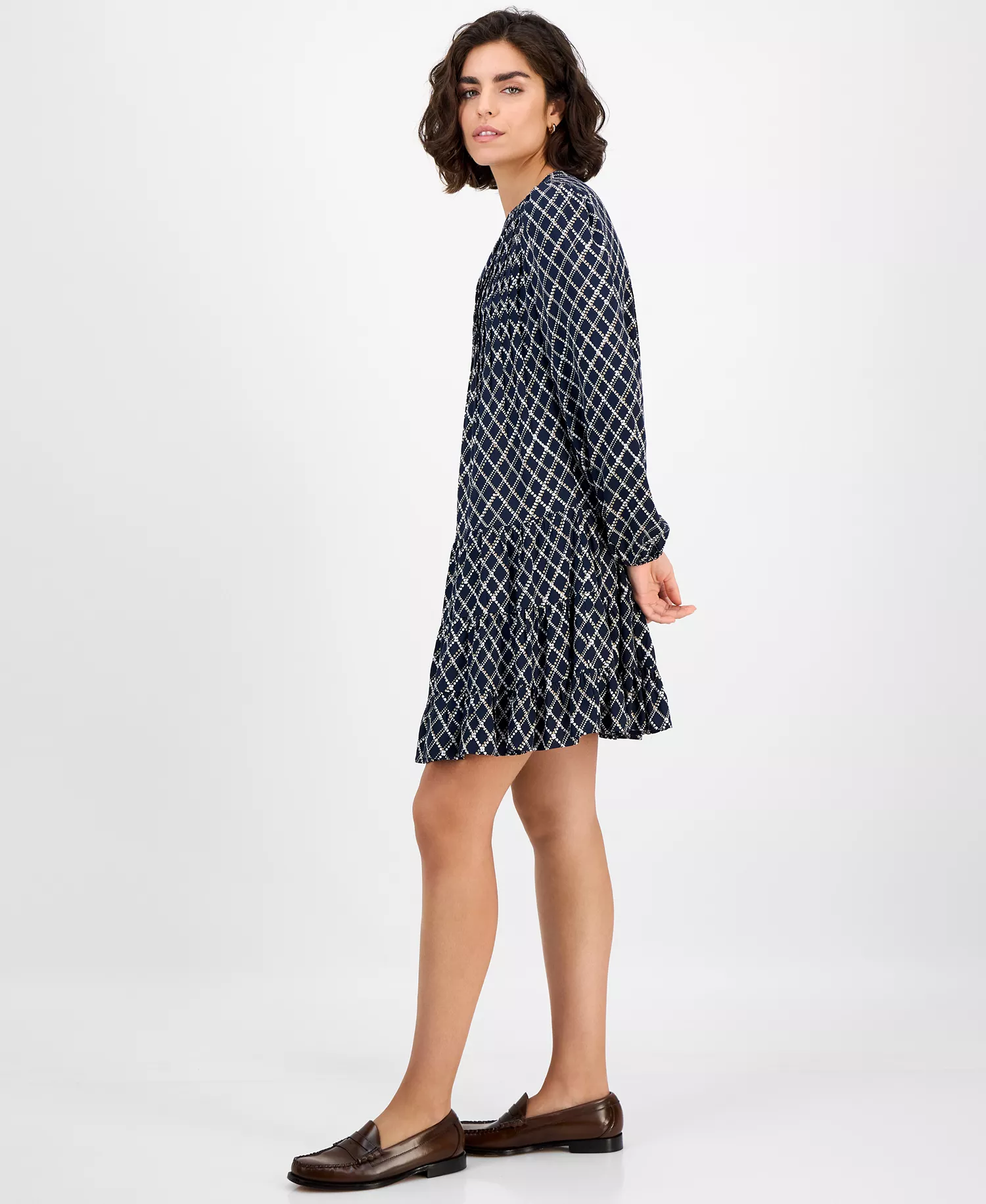 Nautica Women's Argyle Dot Tiered Dress - Night Sky Multi - L