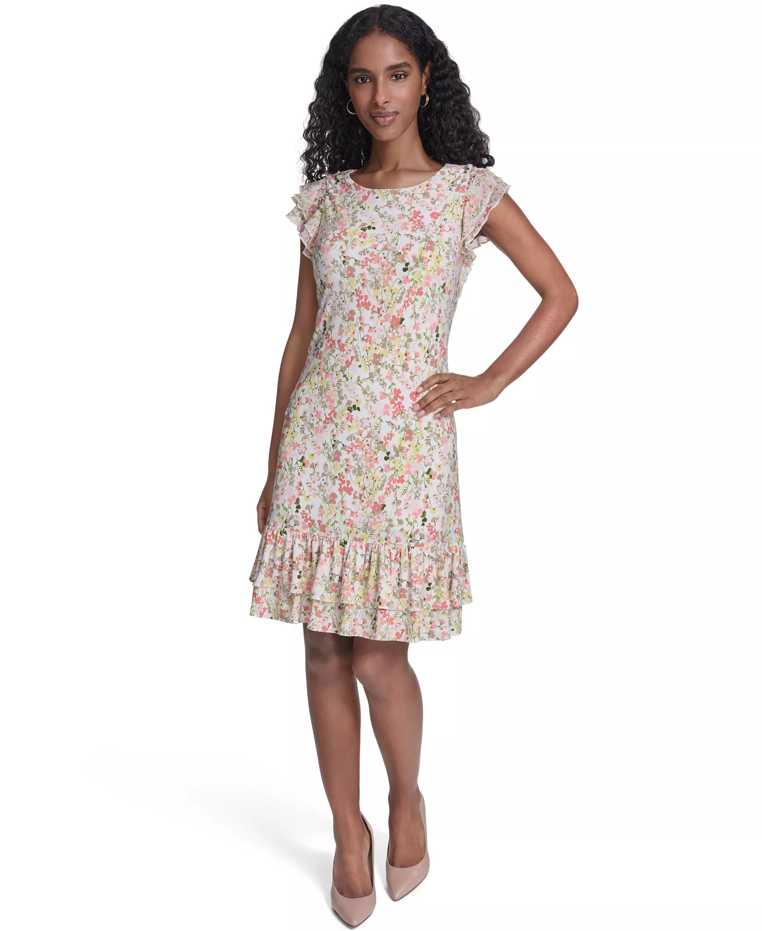 Petite Crewneck Shift Dress - Ivory Multi - 0P