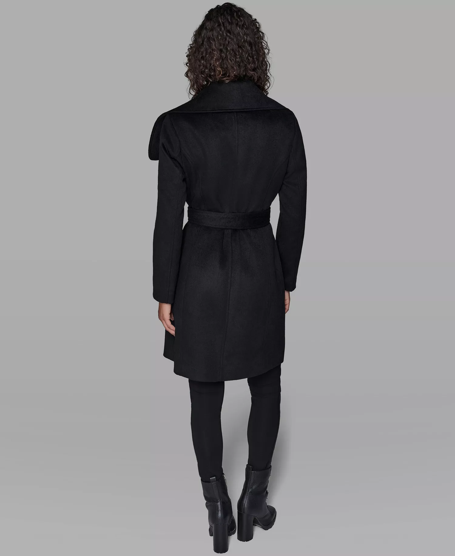 Women's Asymmetrical Wrap Coat - Black - L
