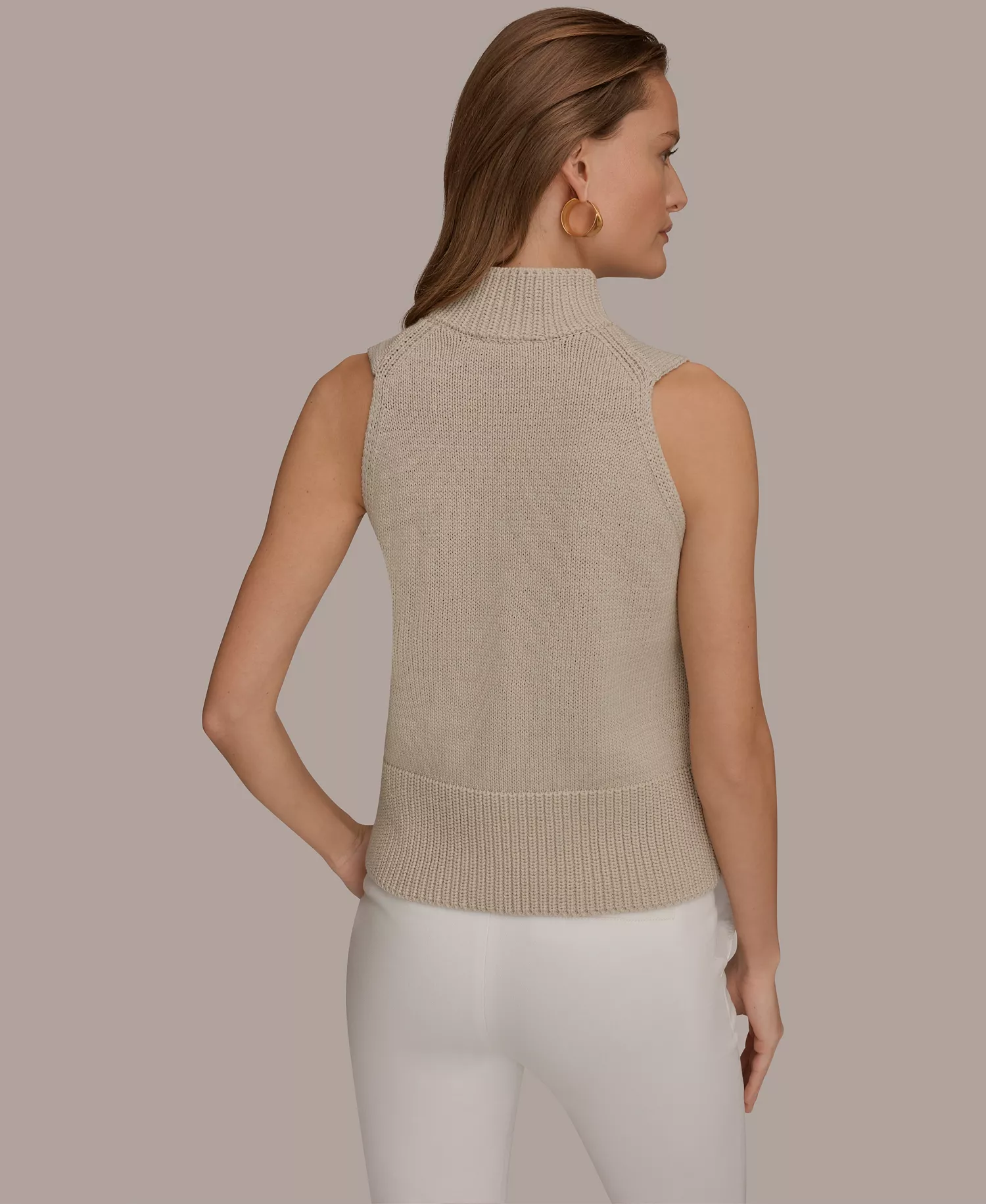 Women's Sleeveless Mock Neck A-Line Sweater - Tuscan Grey - L
