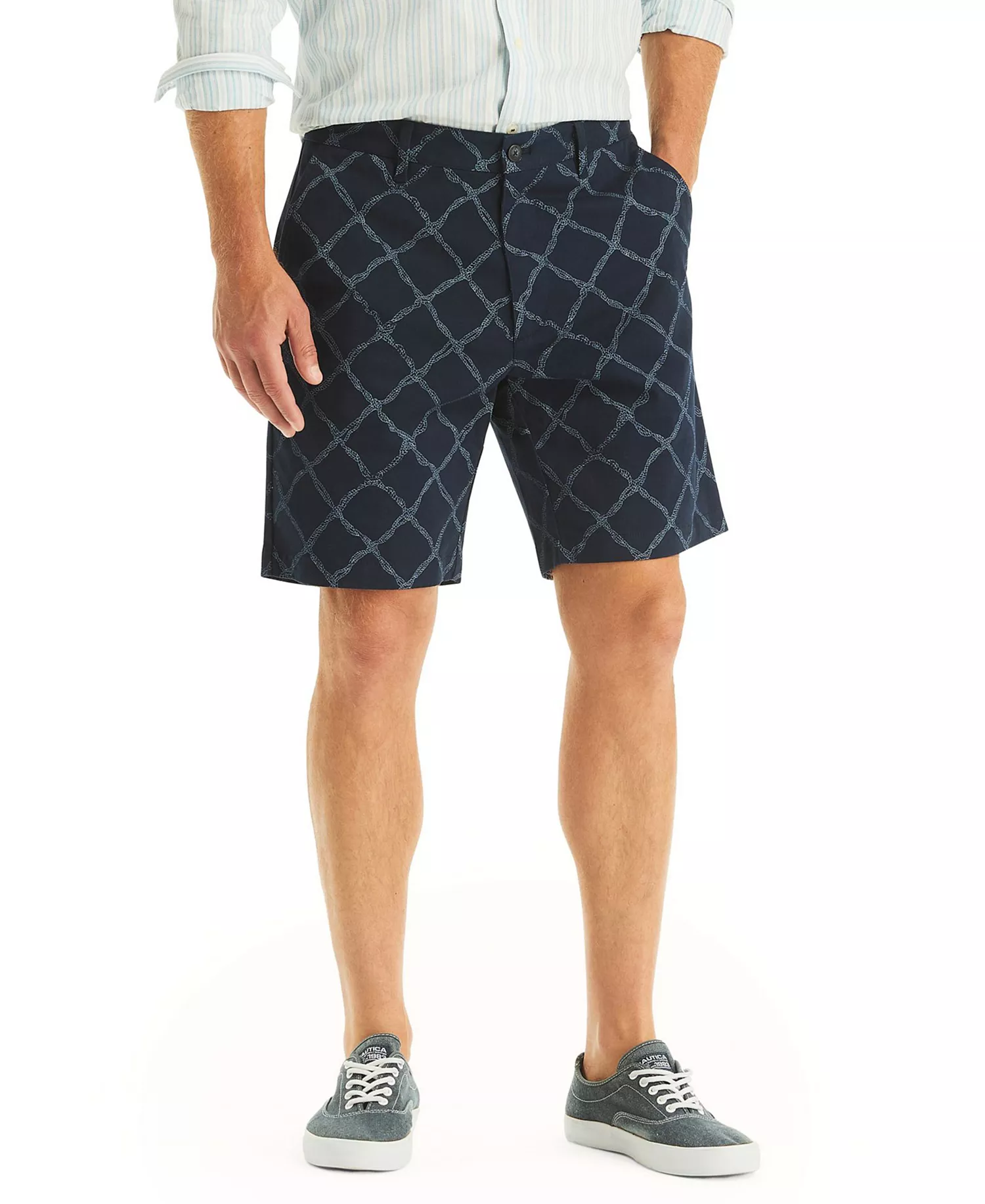 Men's Printed Regular-Fit Deck Shorts - Navy - 32