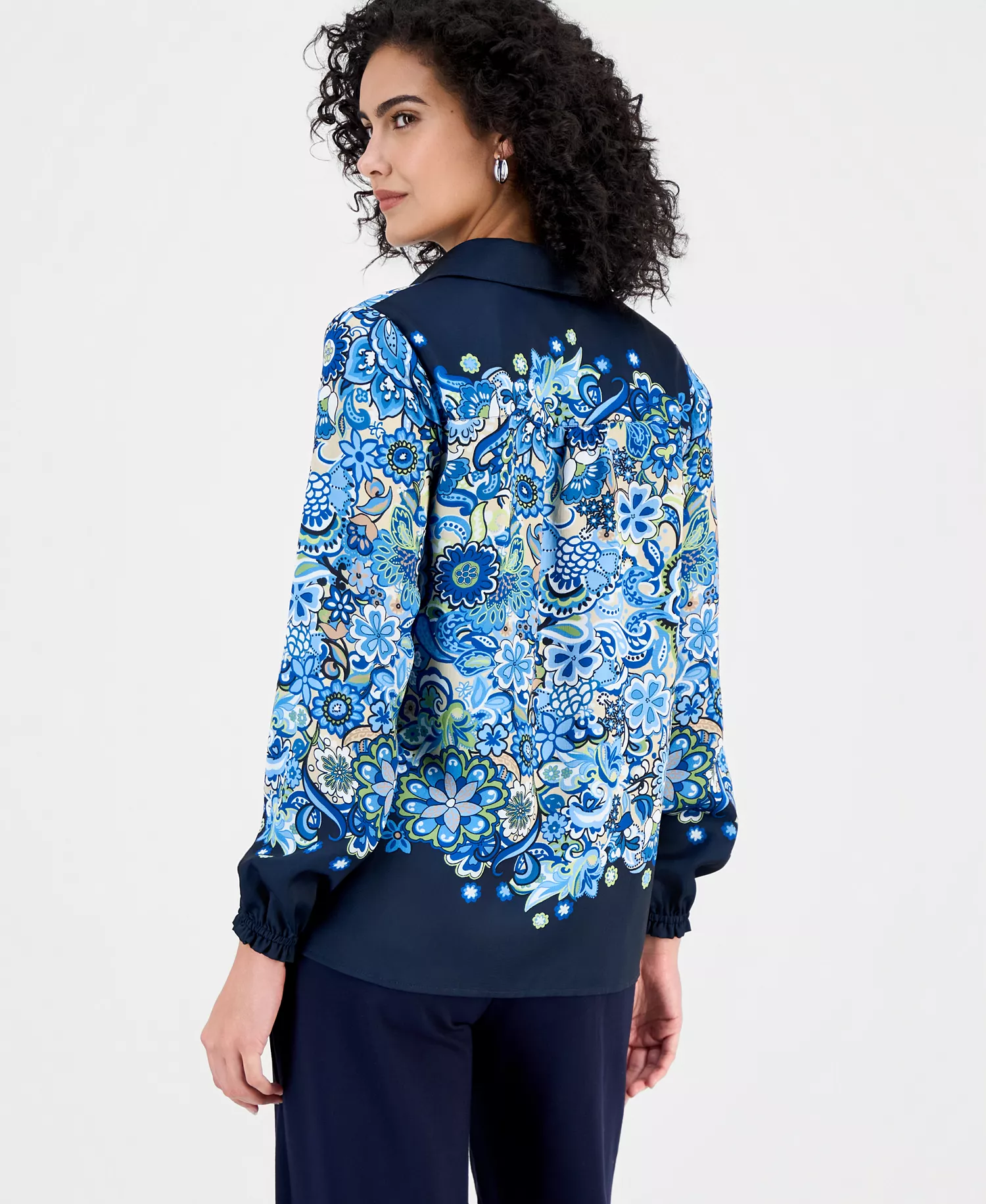 Women's Paisley Button-Front Blouse - Garden Bloom Print - L