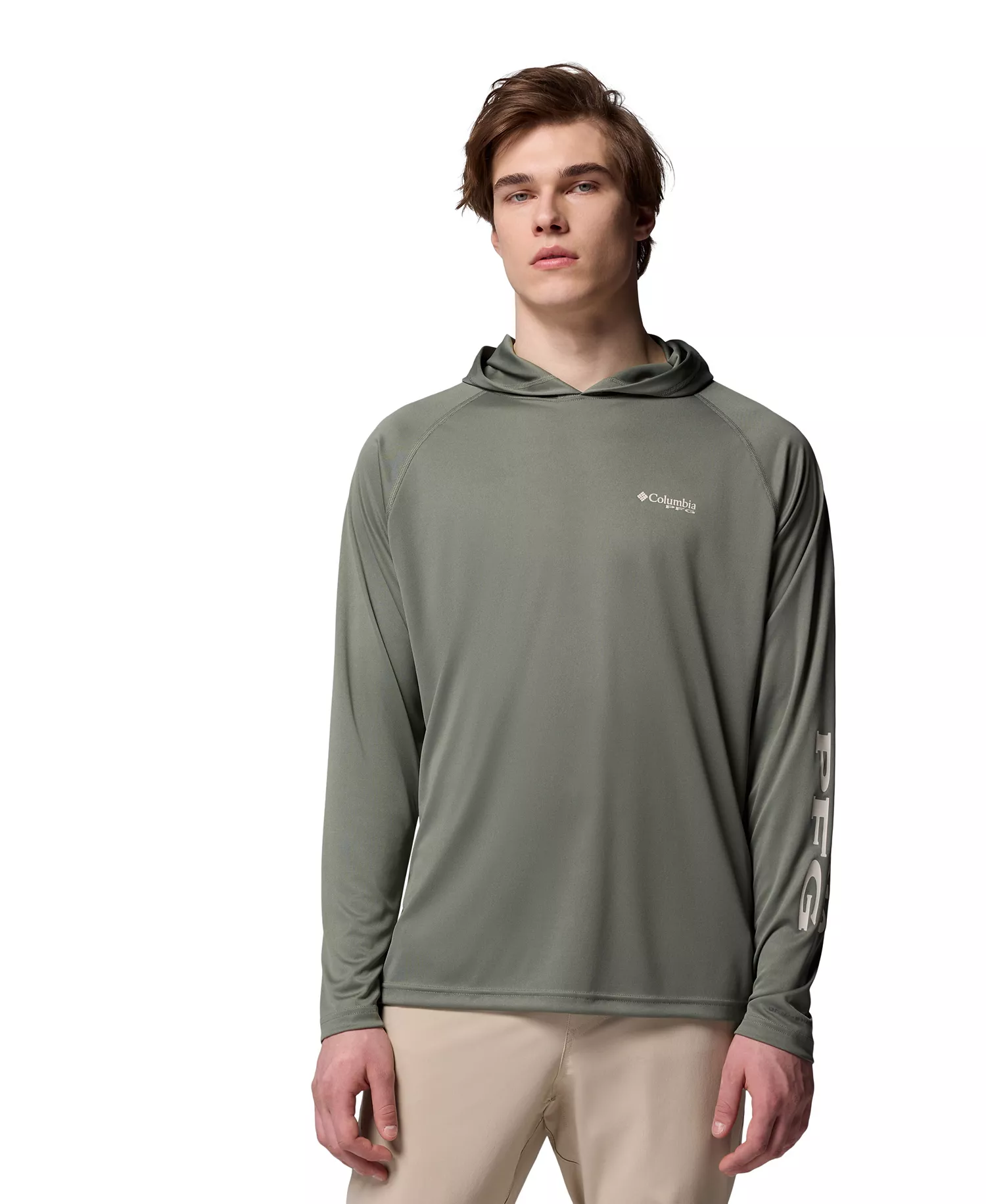Men's Terminal Tackle Long Sleeve Hoodie - Cypress, Dark stone logo - L