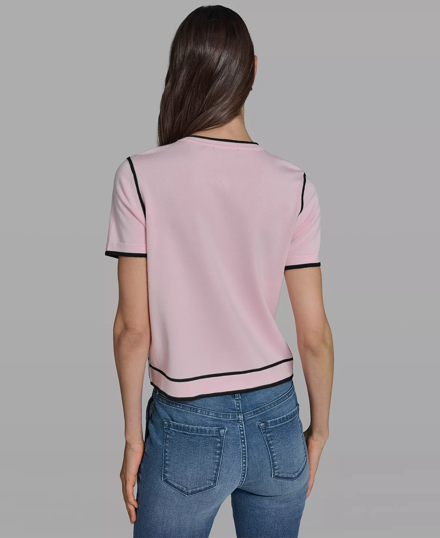 Petite Short-Sleeve Tipped Sweater - Ballet Slipper - P/L