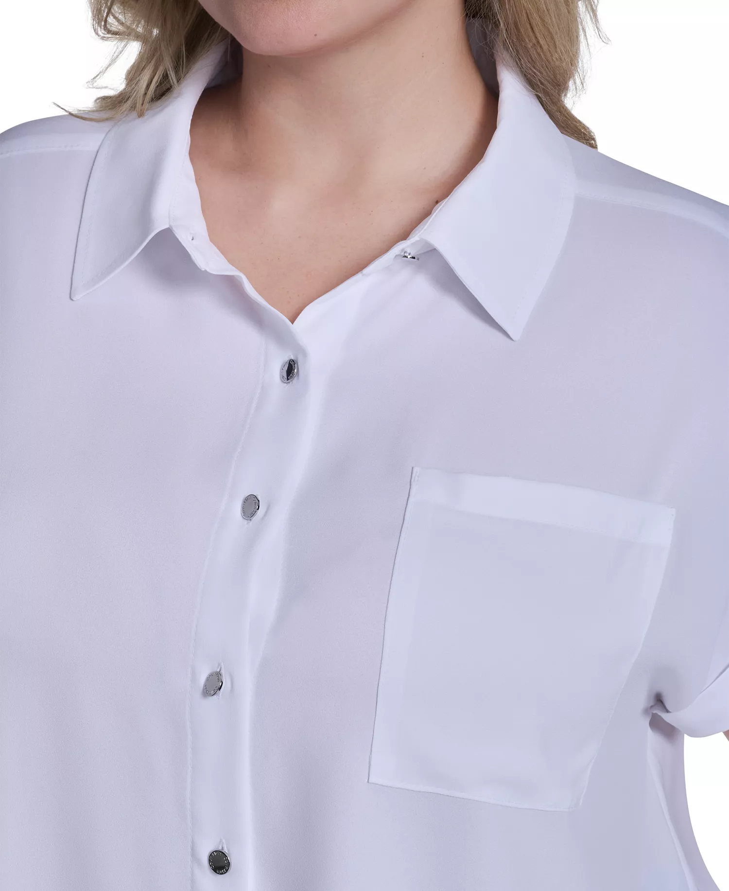 Plus Size Short-Sleeve Camp Button-Down Shirt - White - 1X