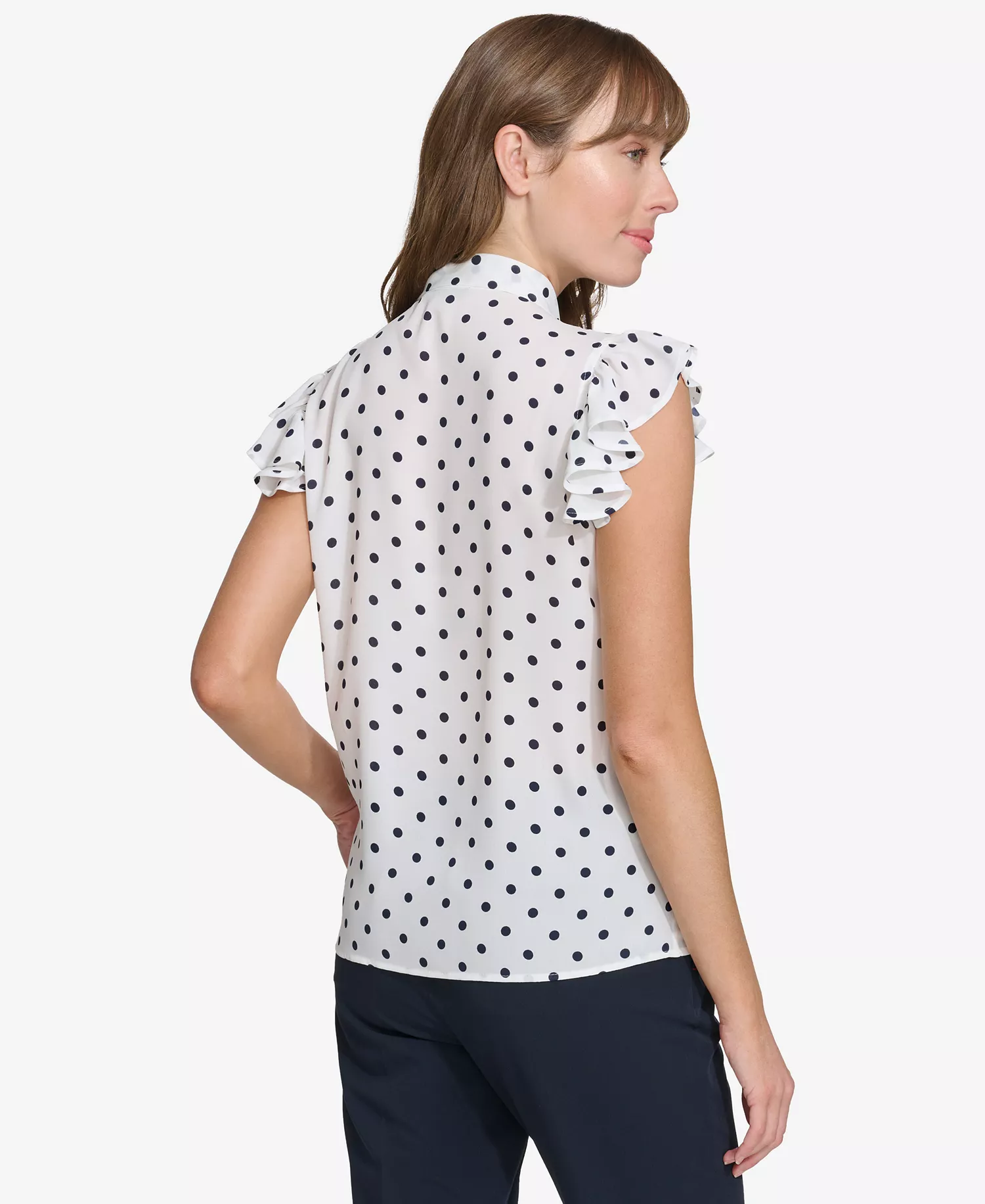 Women's Ruffle-Sleeve Bow Blouse - Ivry/midnight - L