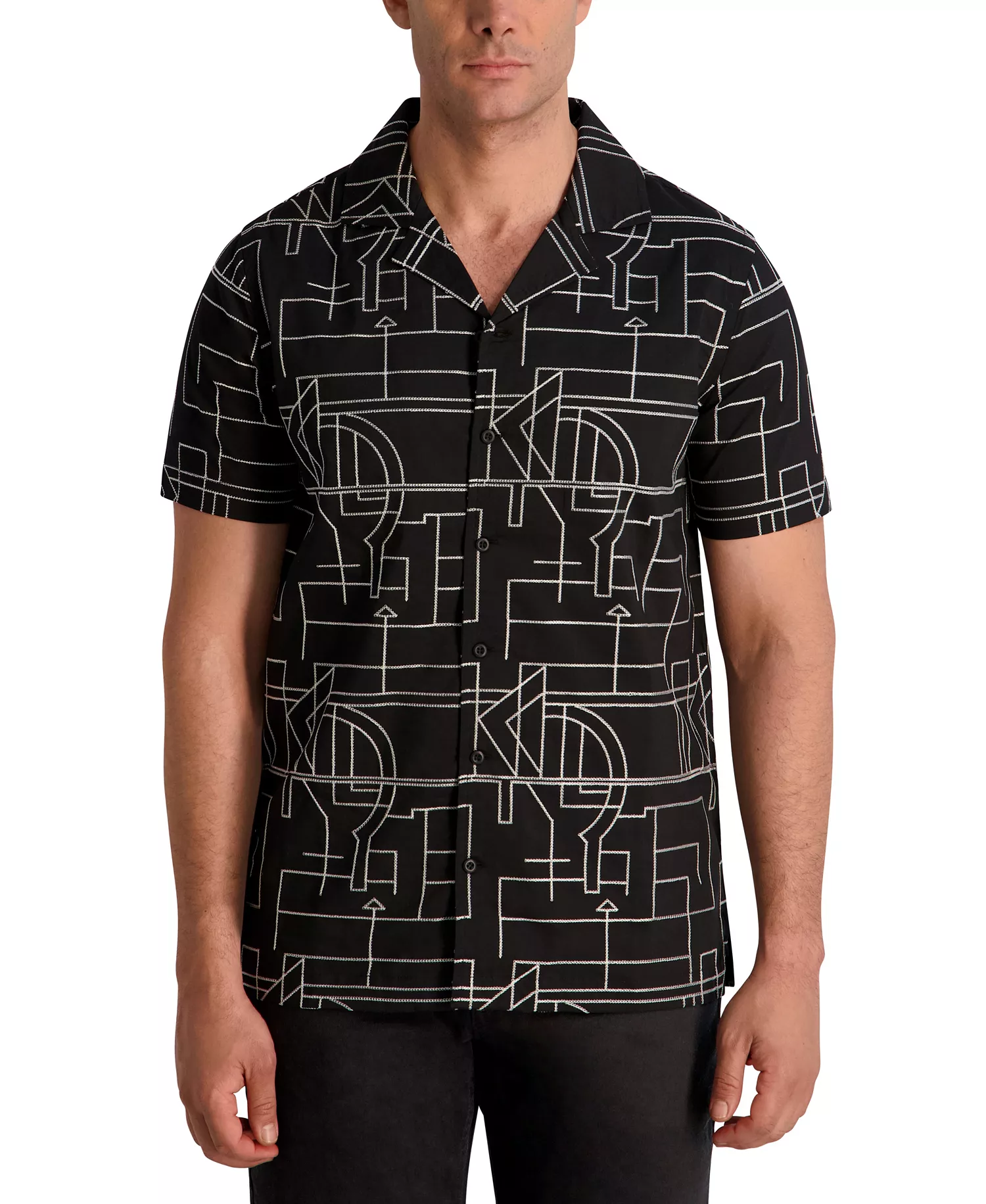 Men's Camp Collar Woven Shirt - Black - 2XL