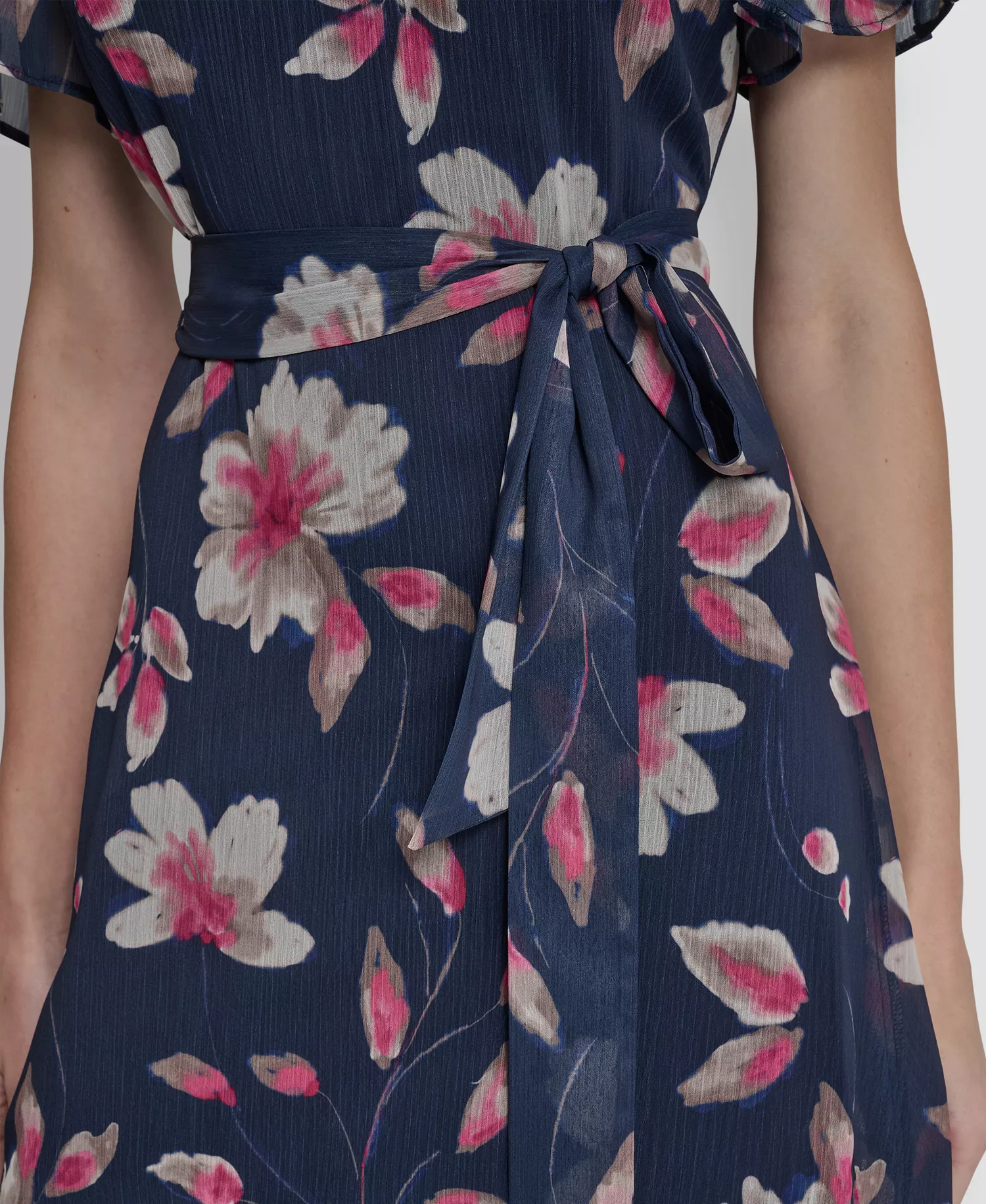 Women's Short Godet-Sleeve Jewel Neck Midi Dress - Indigo Multi - 10