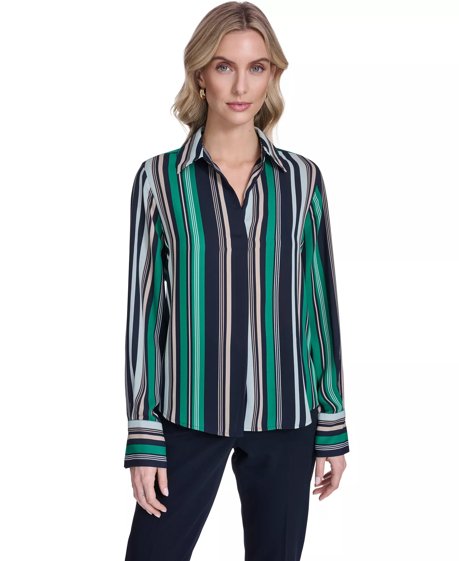 Women's Striped Popover Top - Midnight/Harbor Gray - L