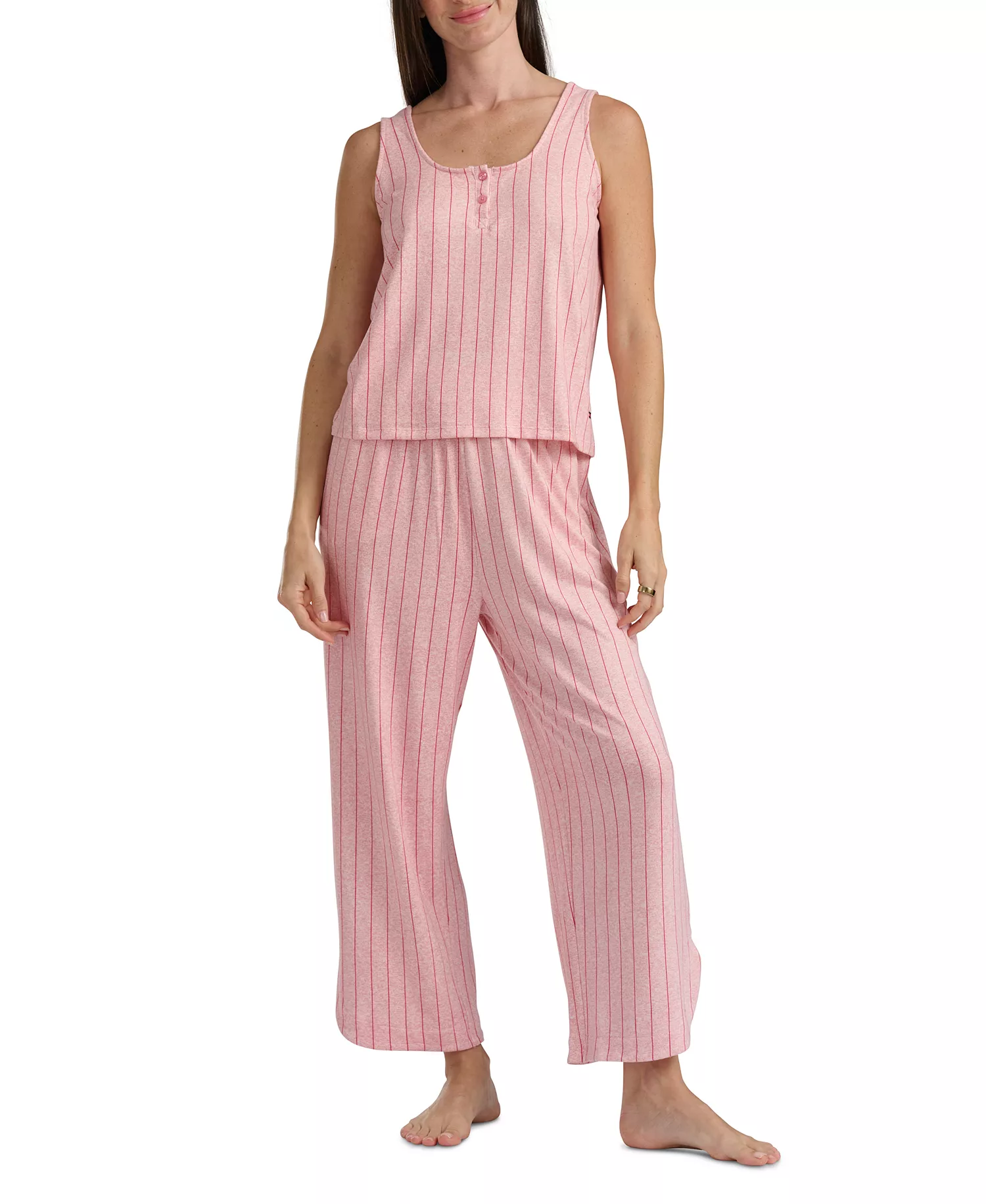 Women's 2-Pc. Tank & Crop Pant Set - Almond Blossom Pinstripe - L