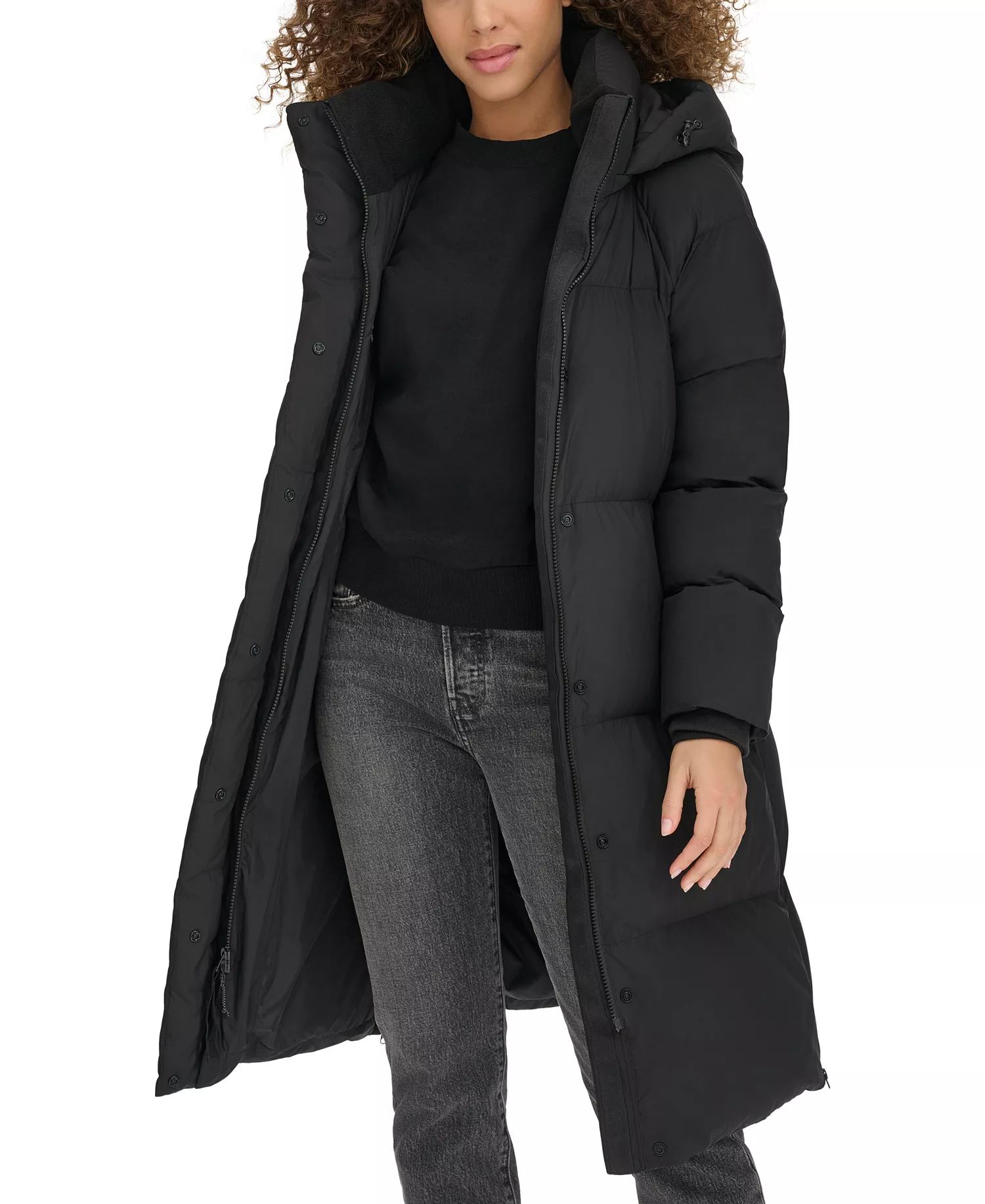 Women's Mid-Length Puffer Jacket - Black - L