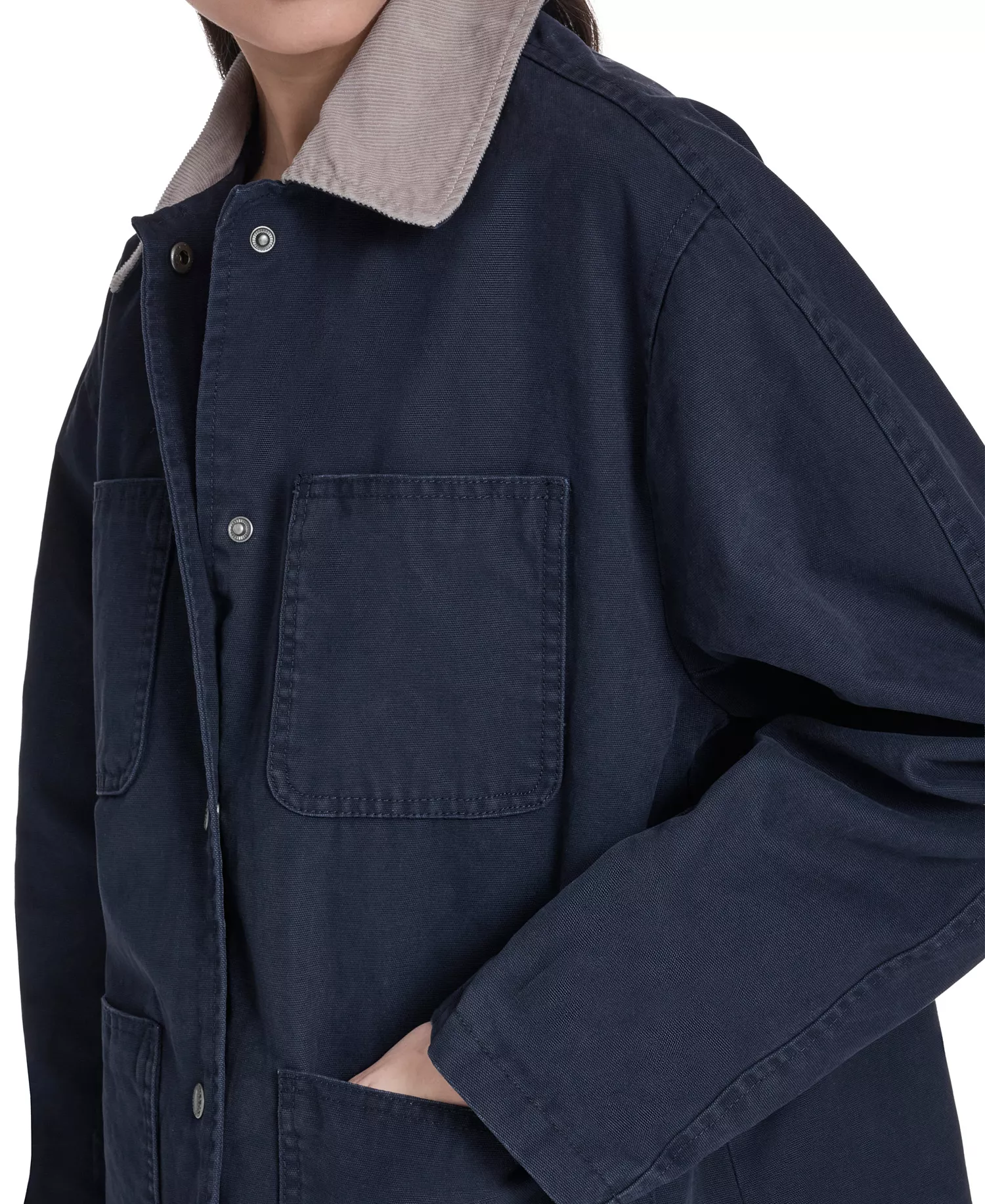Women's Laydown Collar Jacket - Navy With Tan Collar - L