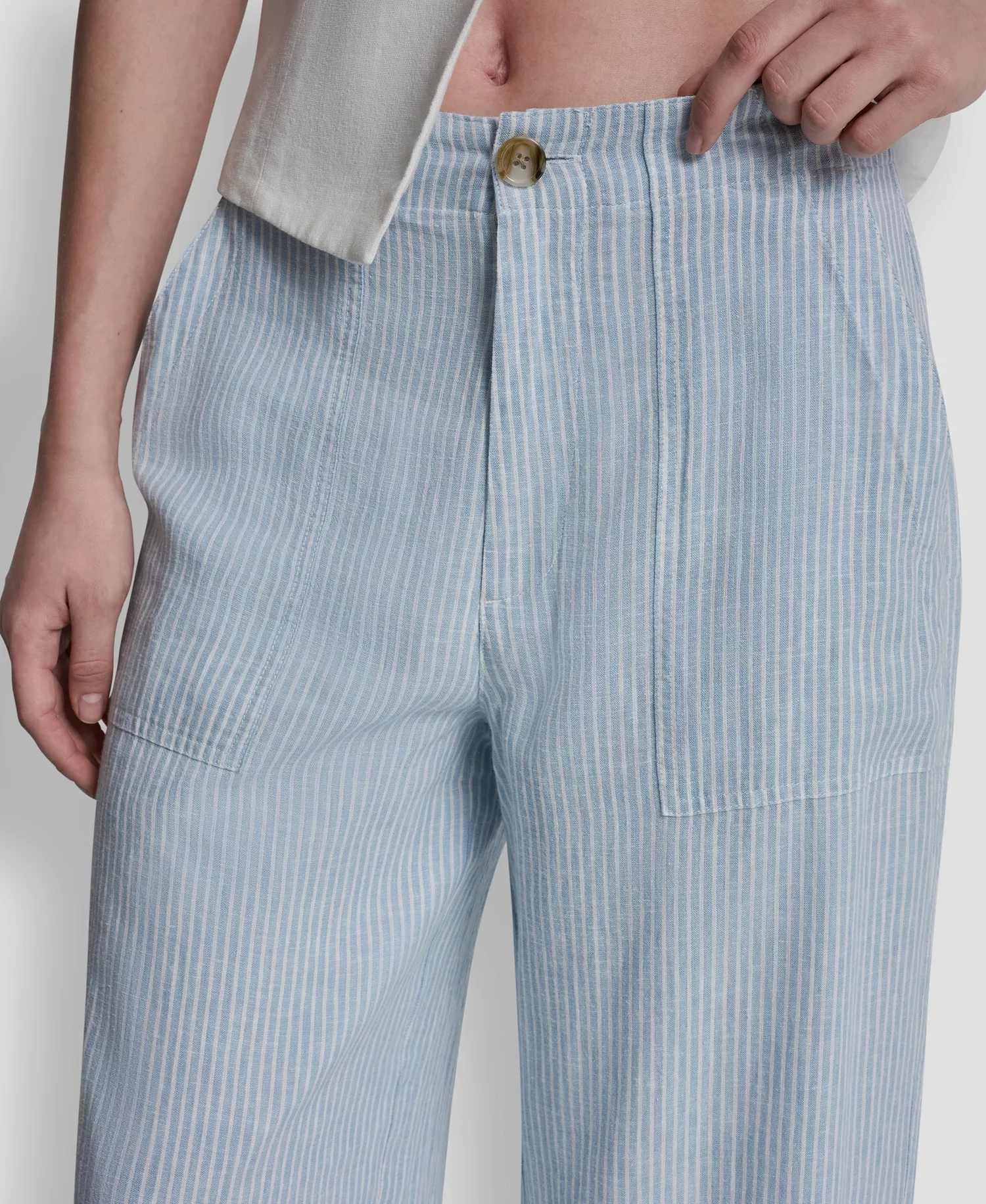 Women's Cropped Wide-Leg Linen-Blend Pants - Lex Stripe-chambray/ivory - 0