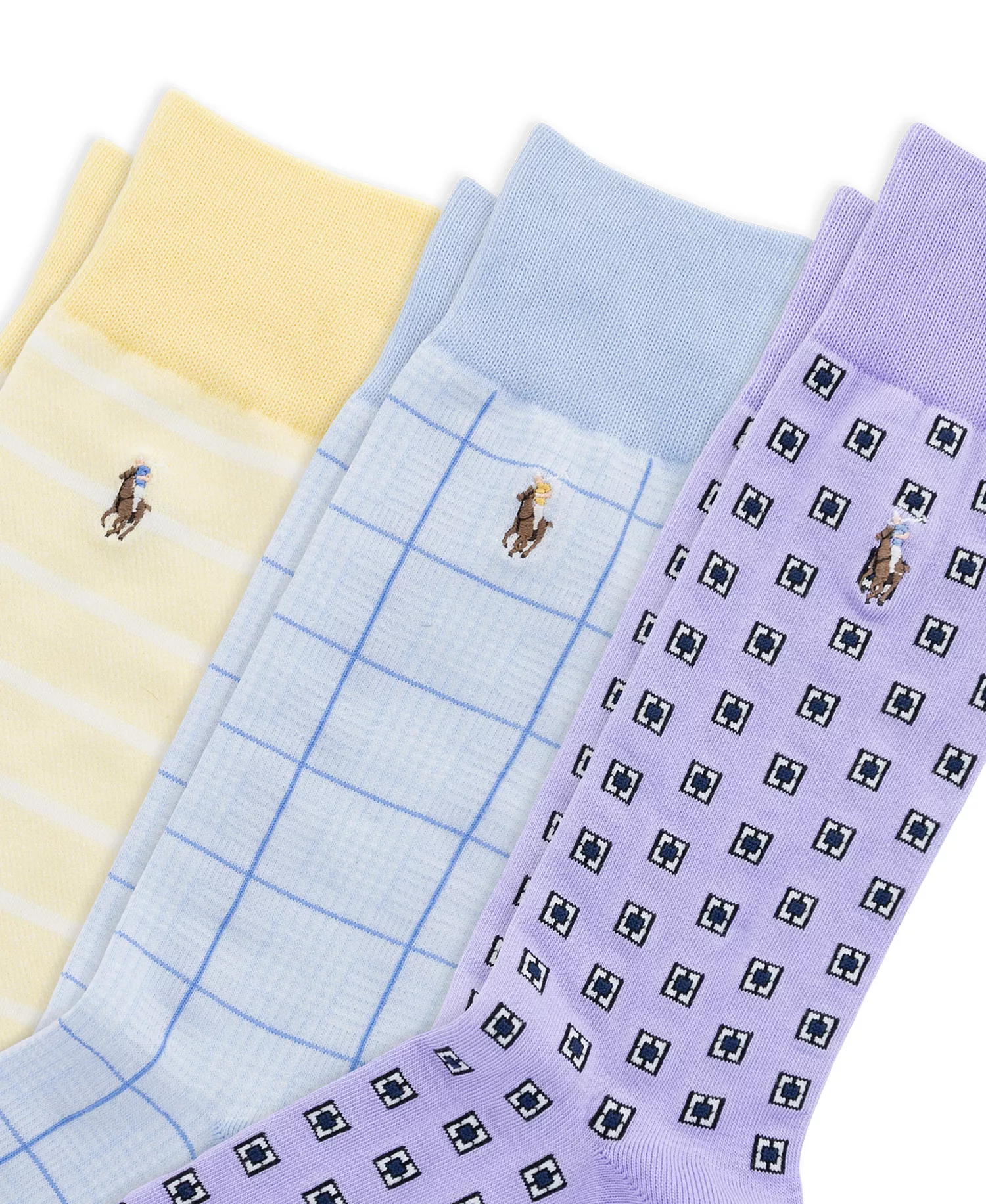 Men's Foulard Slack Crew Socks, 3-Pack - Purple/Light Blue/Light Yellow - 10-13