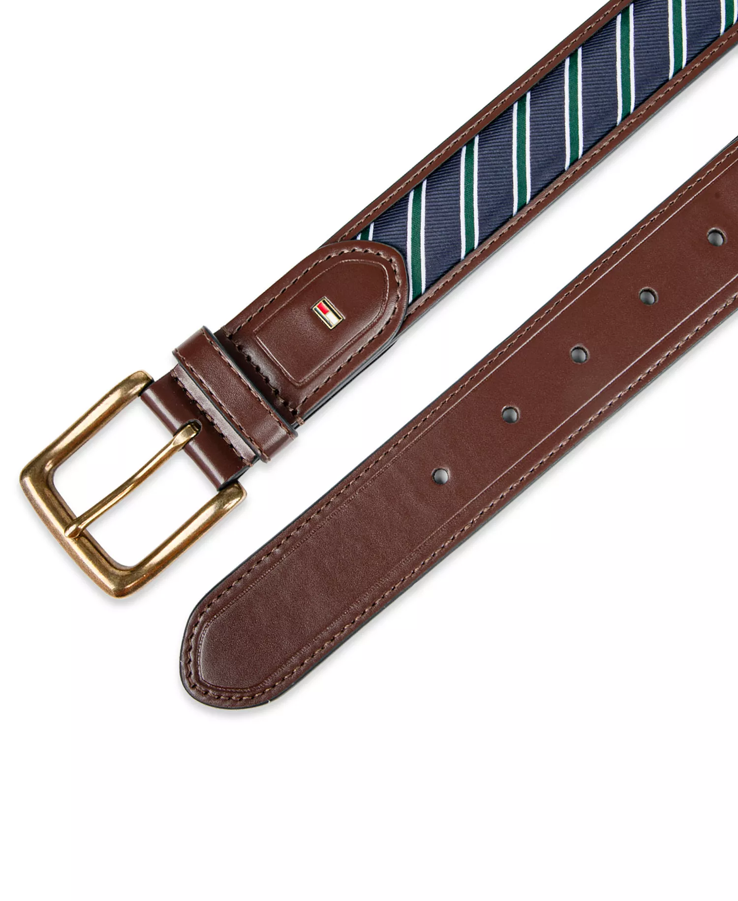 Men's Prep Striped Ribbon Inlay Casual Belt - Brown - L (38-40)