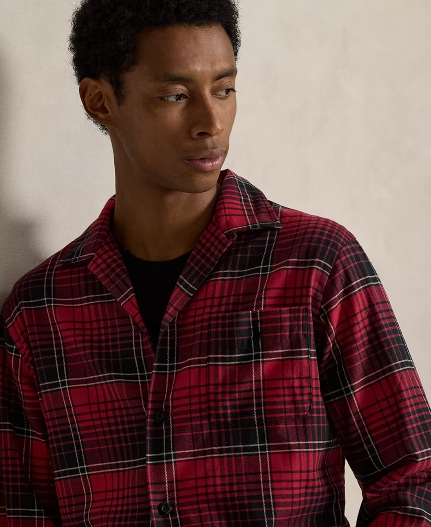 Men's Brushed Performance Long Sleeve Shirt - Red Black Multi - 2XL