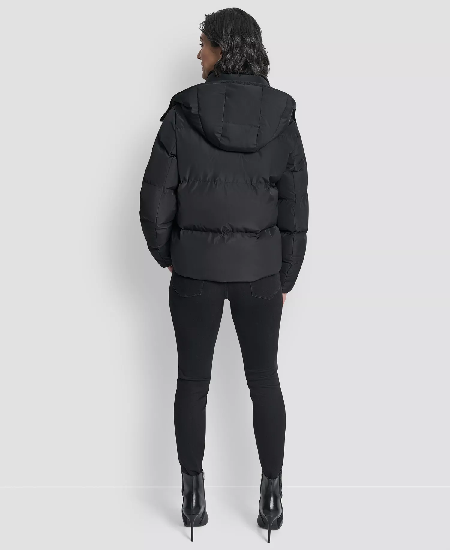 Women's Shirt Toggle Hooded Puffer Coat - Black - L