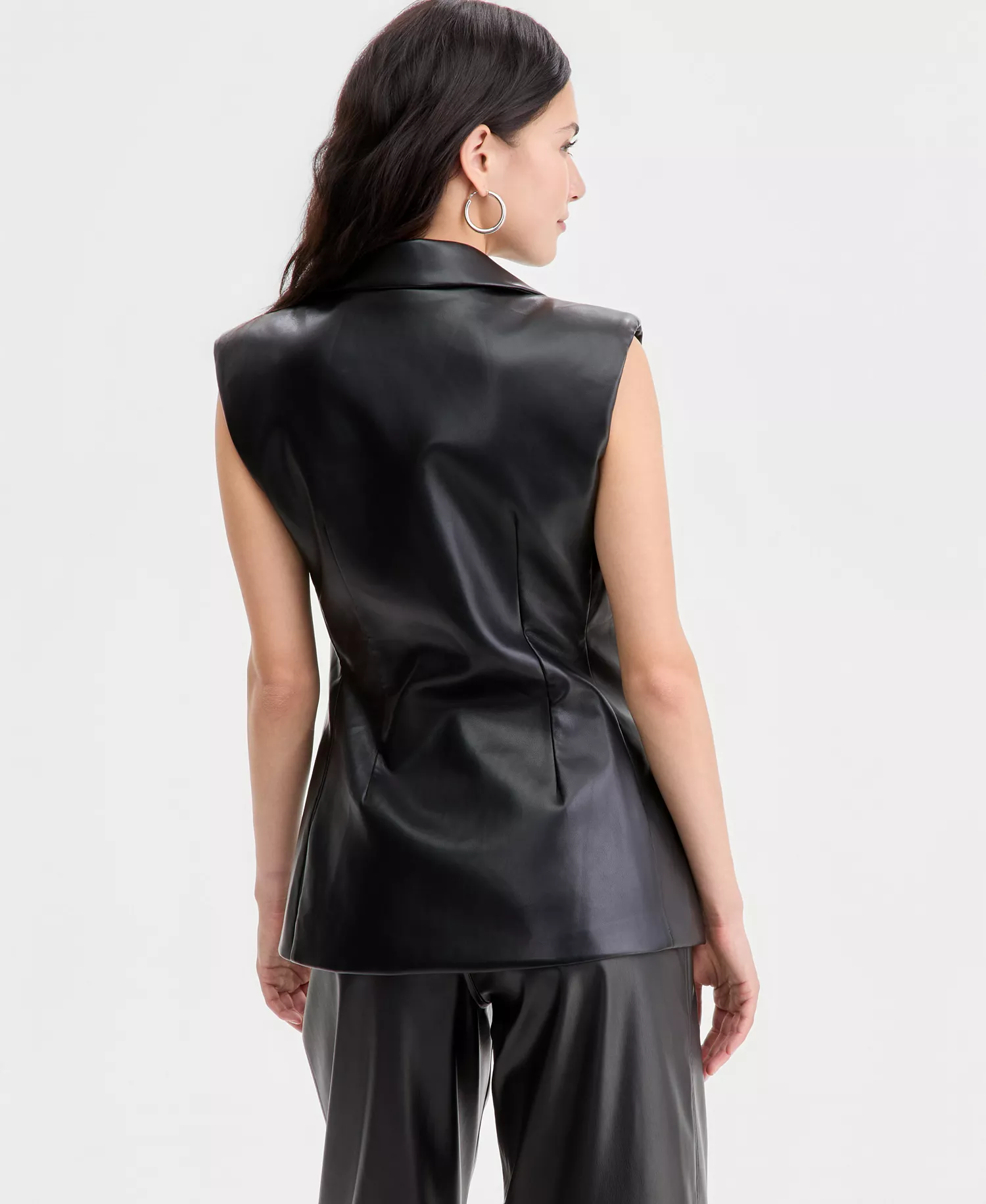 Women's Sleeveless Structured Vest, Macy's Exclusive - Black Faux Leather - L