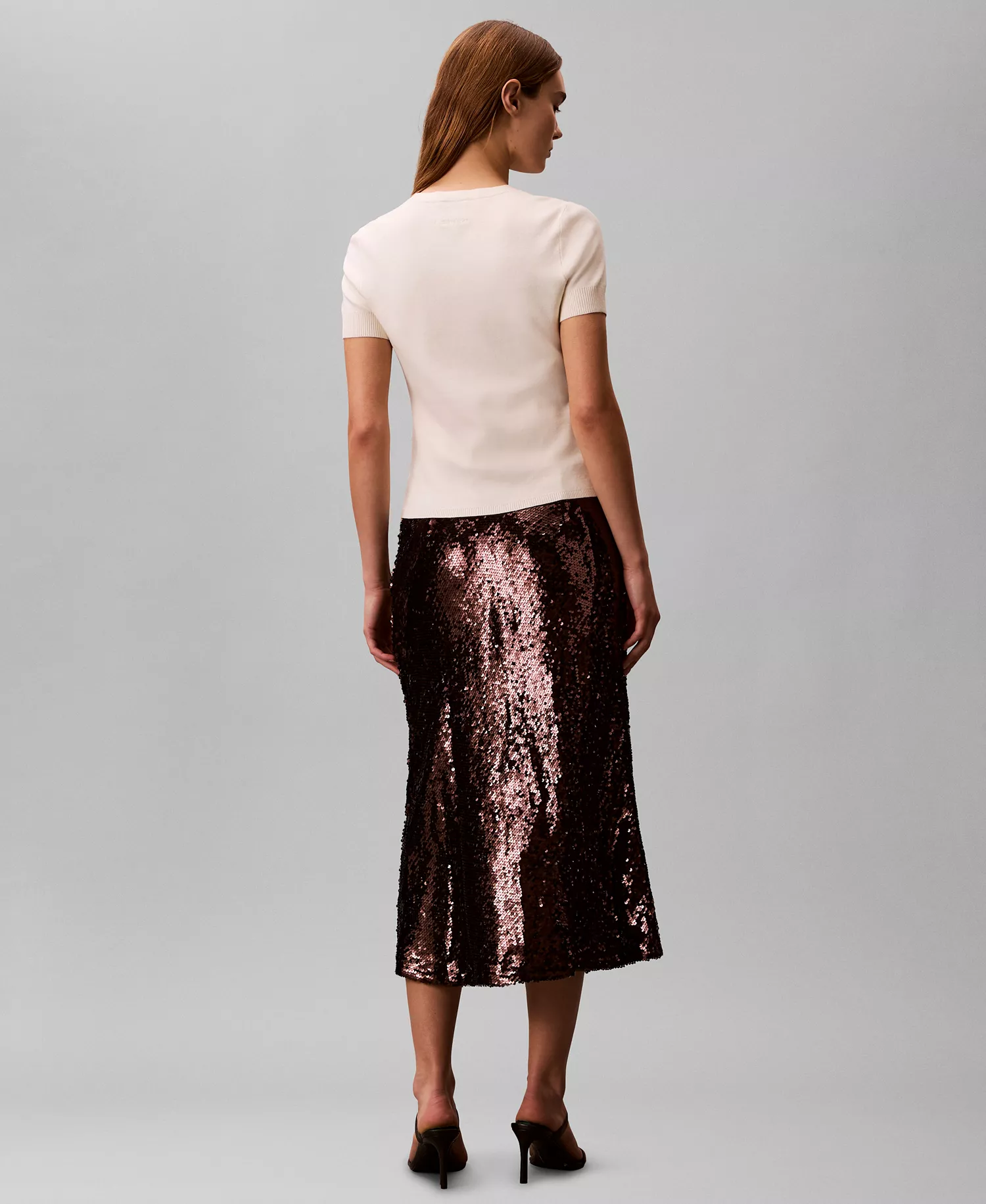 Women's Sequined Midi Skirt - Mocha Brown - 10