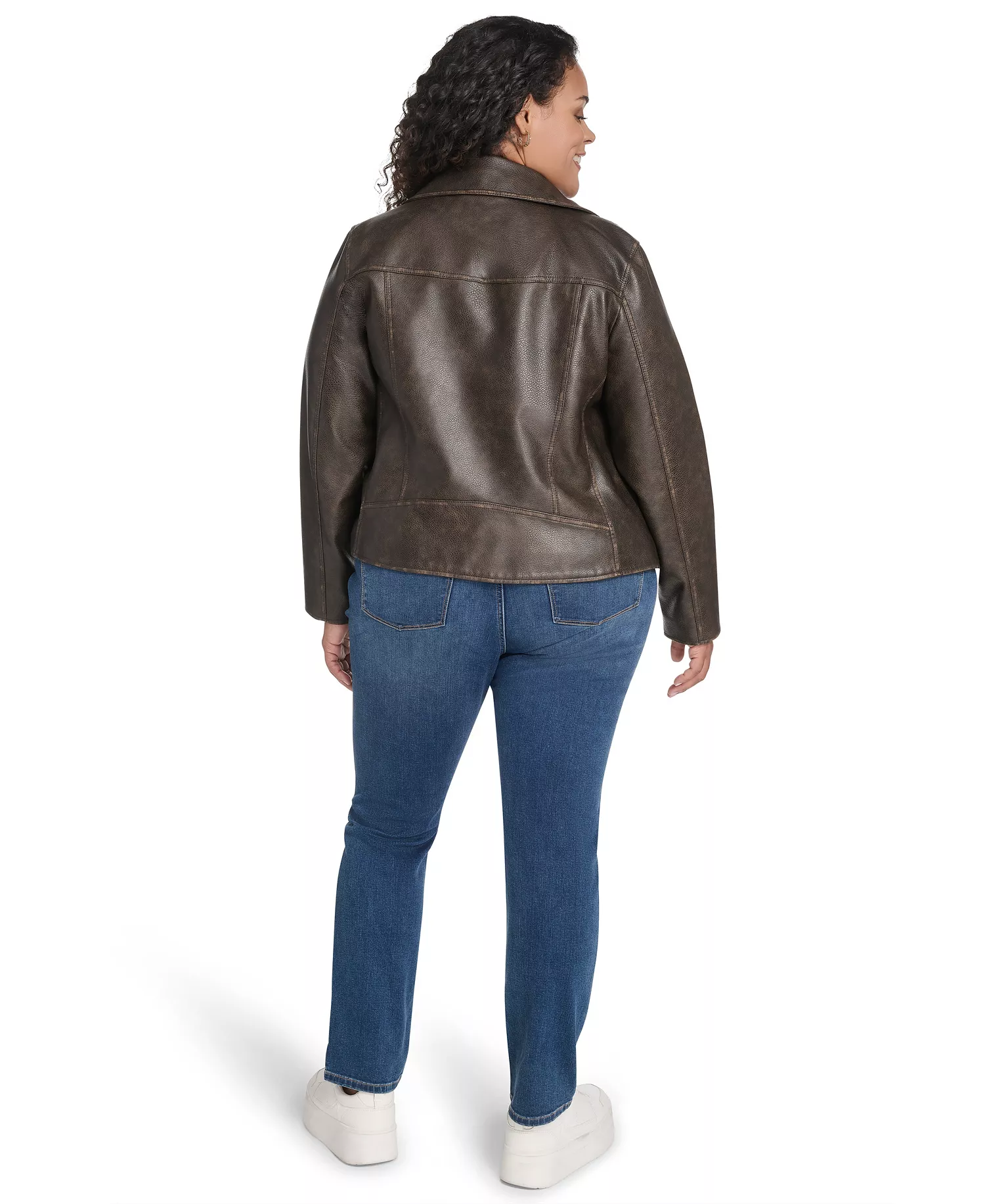 Plus Size Long Sleeve Moto Jacket - Brown - 1X