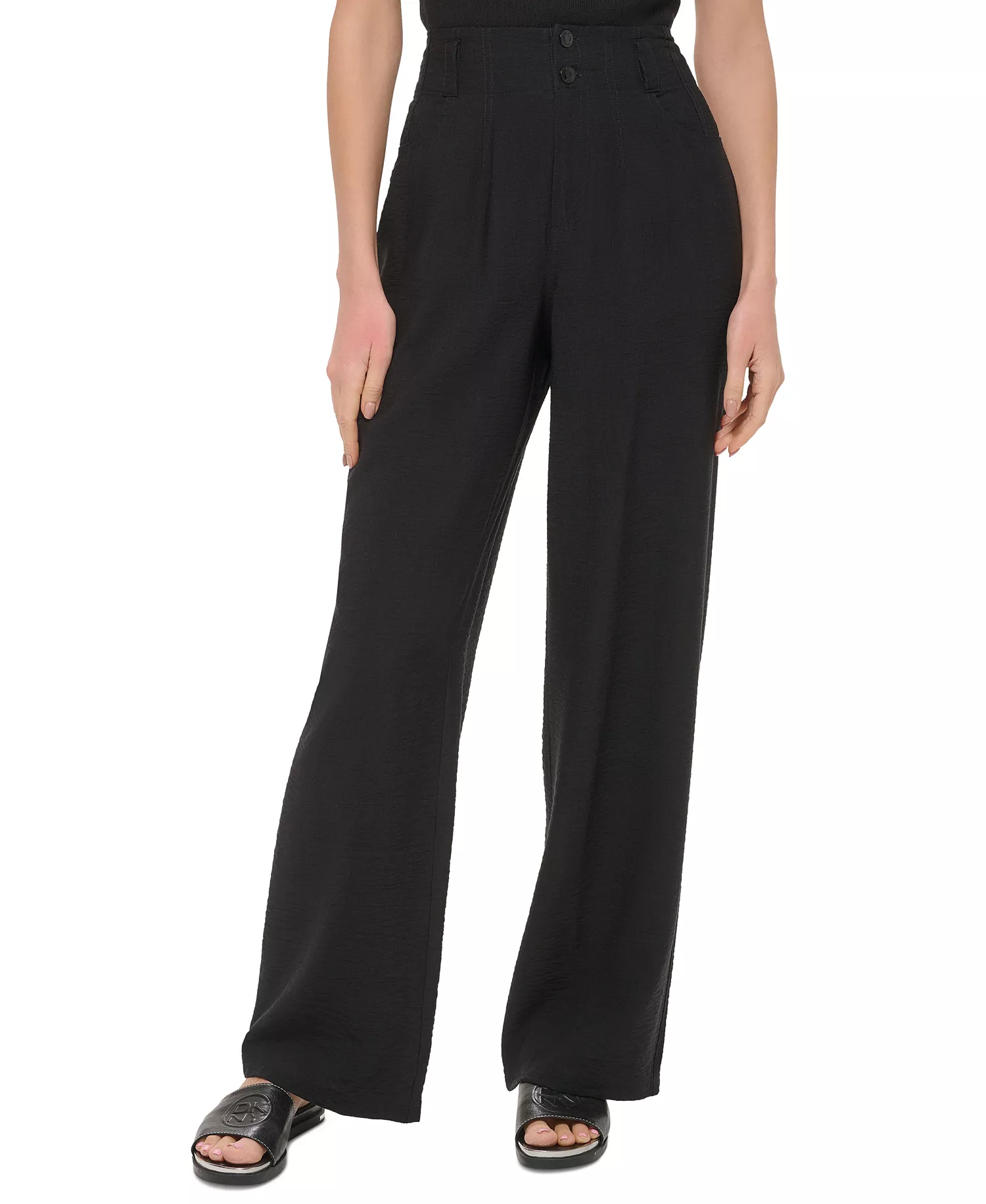 Women's Top-Stitched Crinkle Trousers - Black - 0