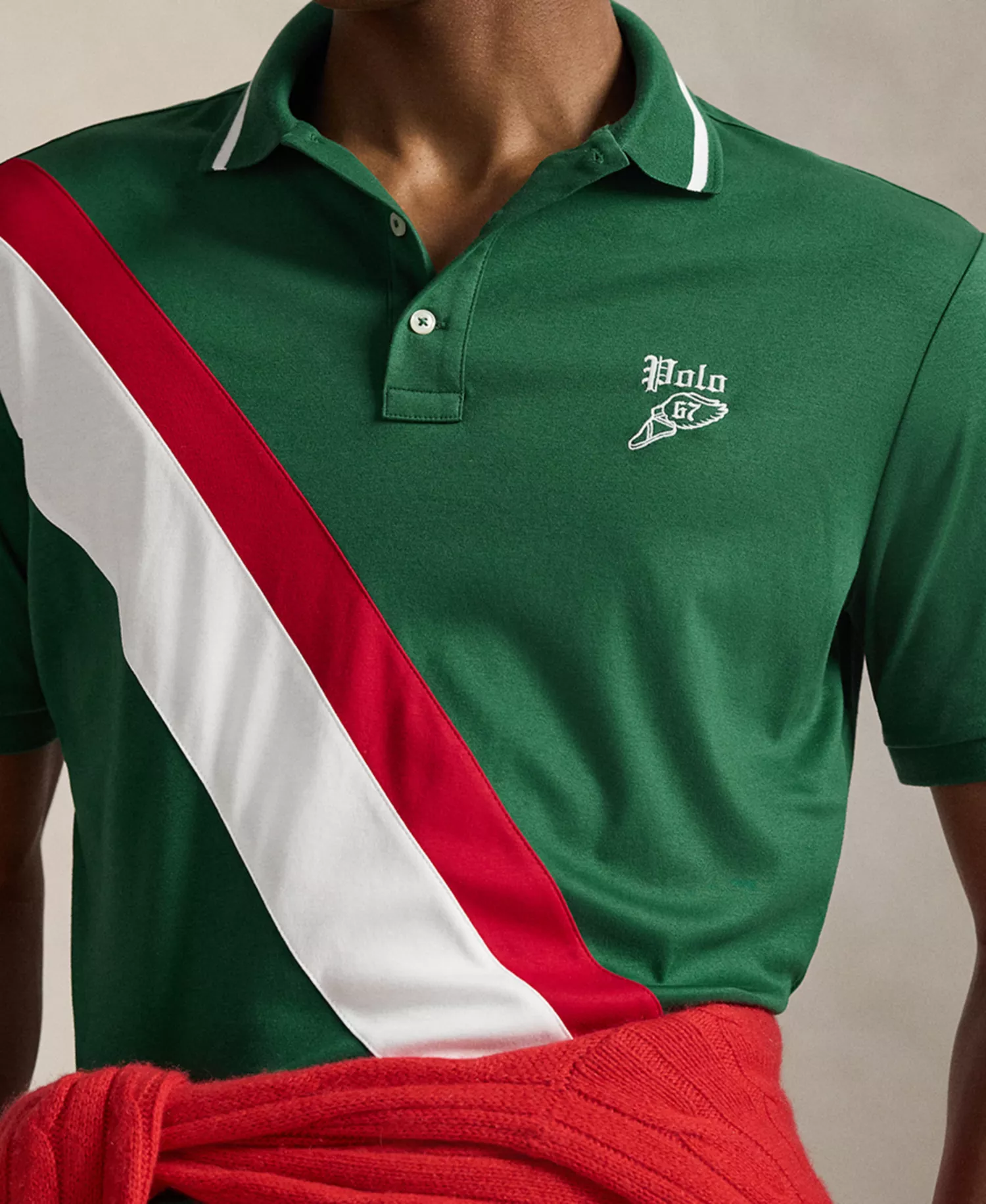 Men's Striped Piecing Short-Sleeve Polo Shirt - New Forest - 2XL