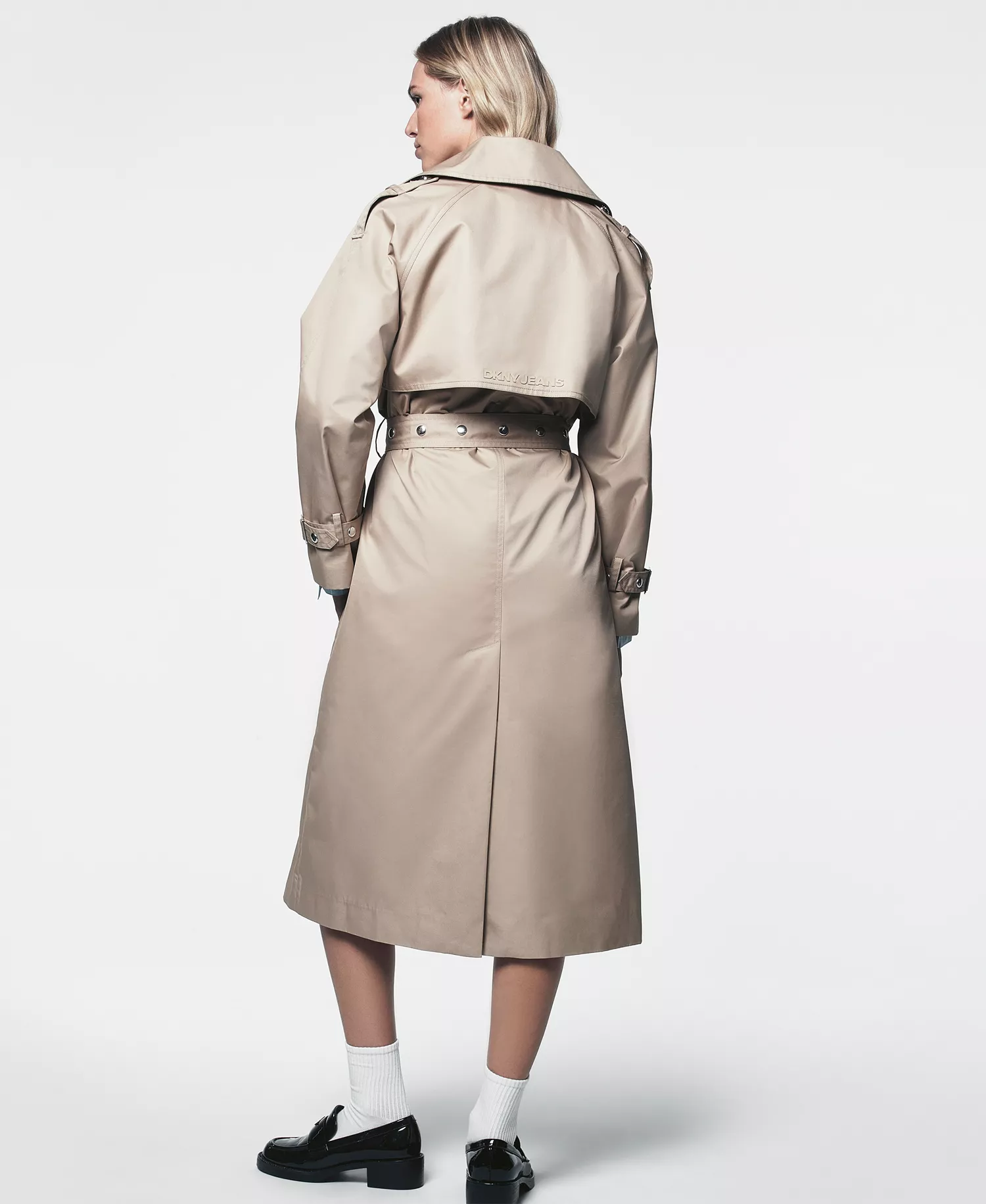 Women’s Long Double-Breasted Belted Trench Coat - Travertine - L