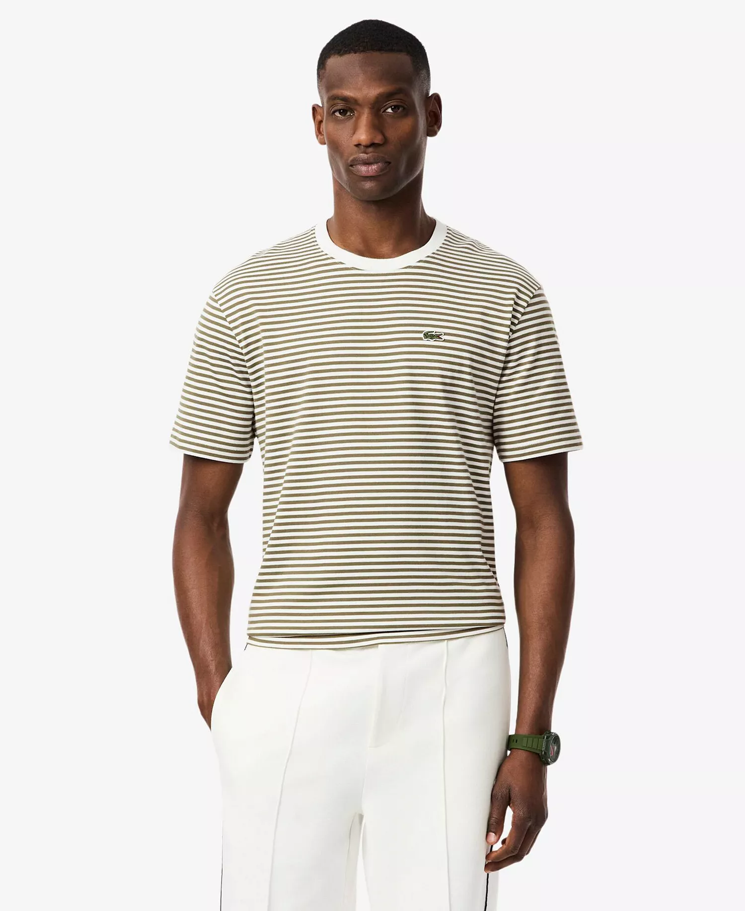 Men's Classic-Fit Striped T-Shirt - White/Olive - 2XL