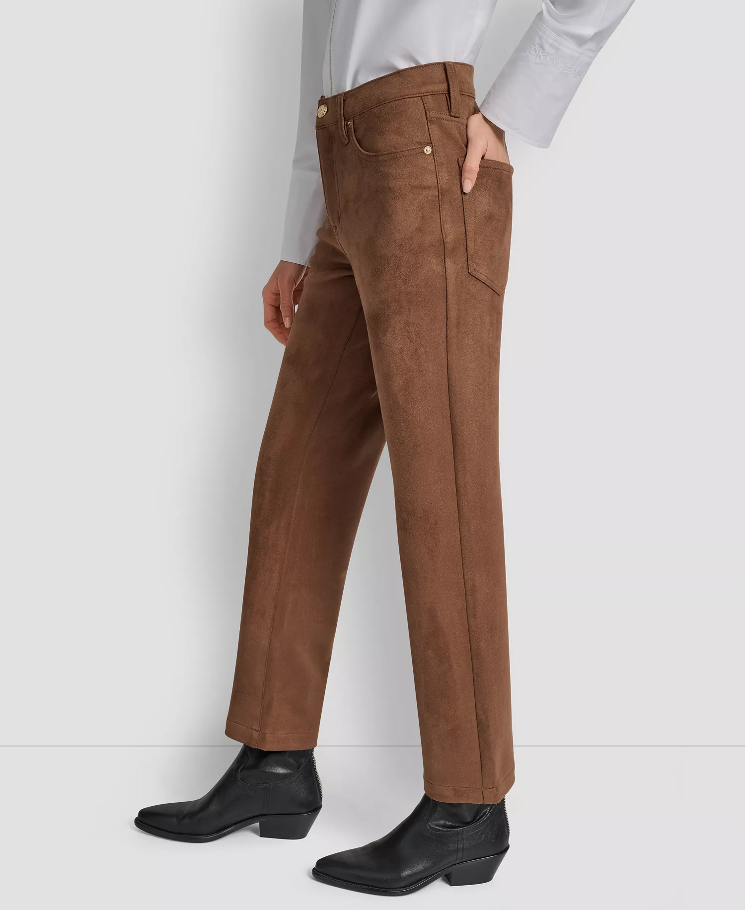 Women's Mid Rise Straight Suede Pants - Burnt Sugar - 24