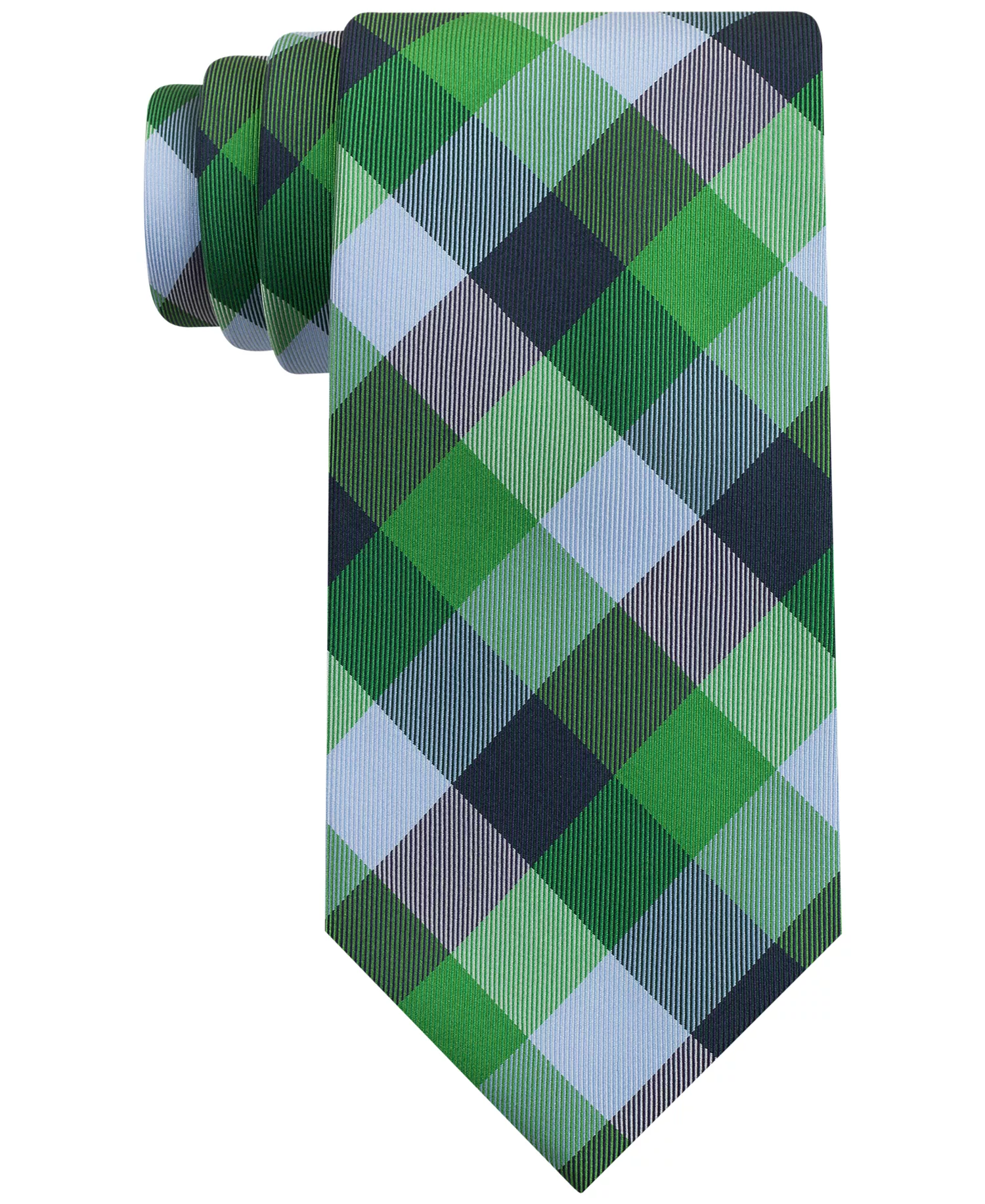 Men's Buffalo Check Tartan Silk Tie - Green - ONE SIZE