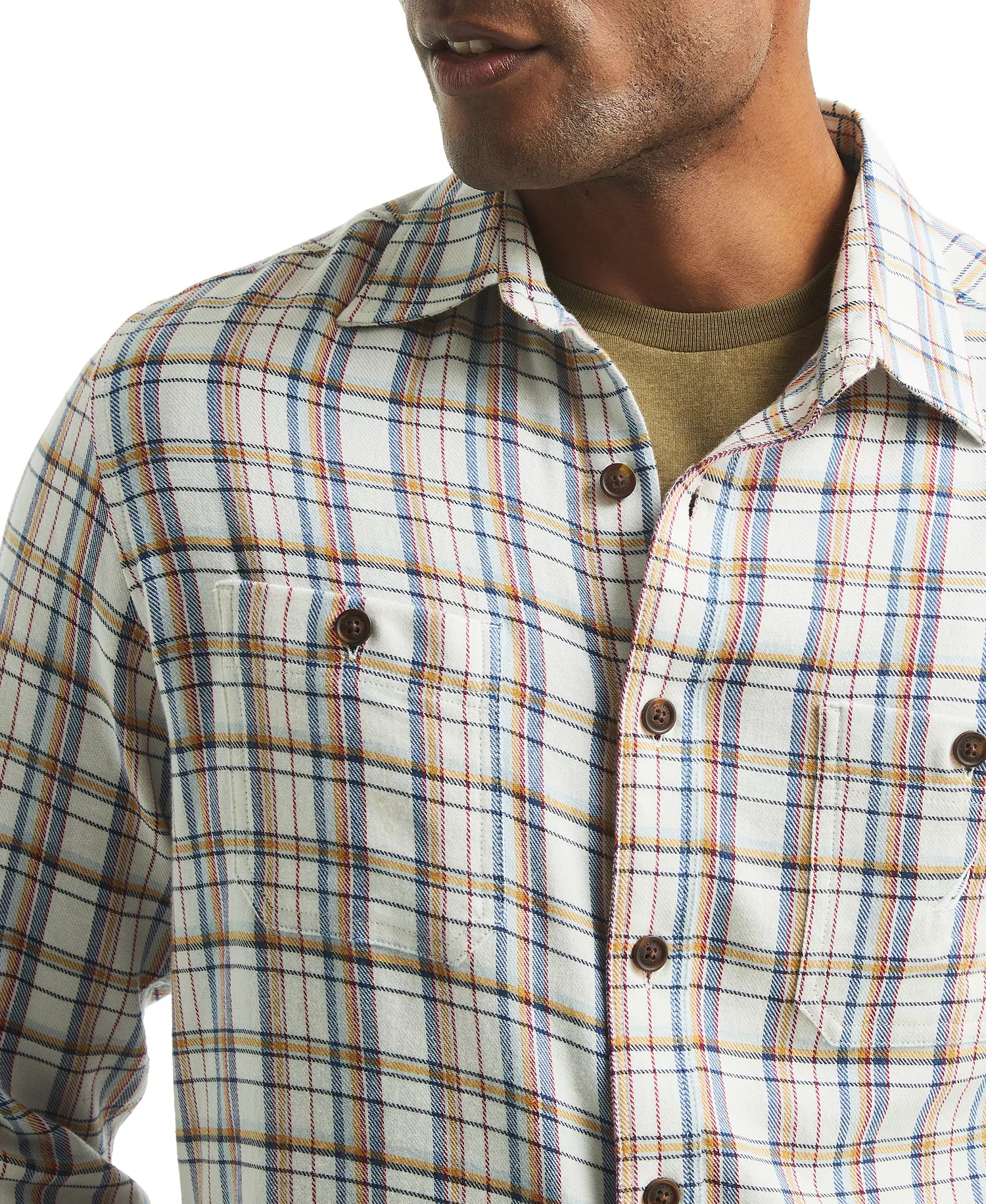 Men's Stretch Flannel Plaid Shirt - Natural - 2XL