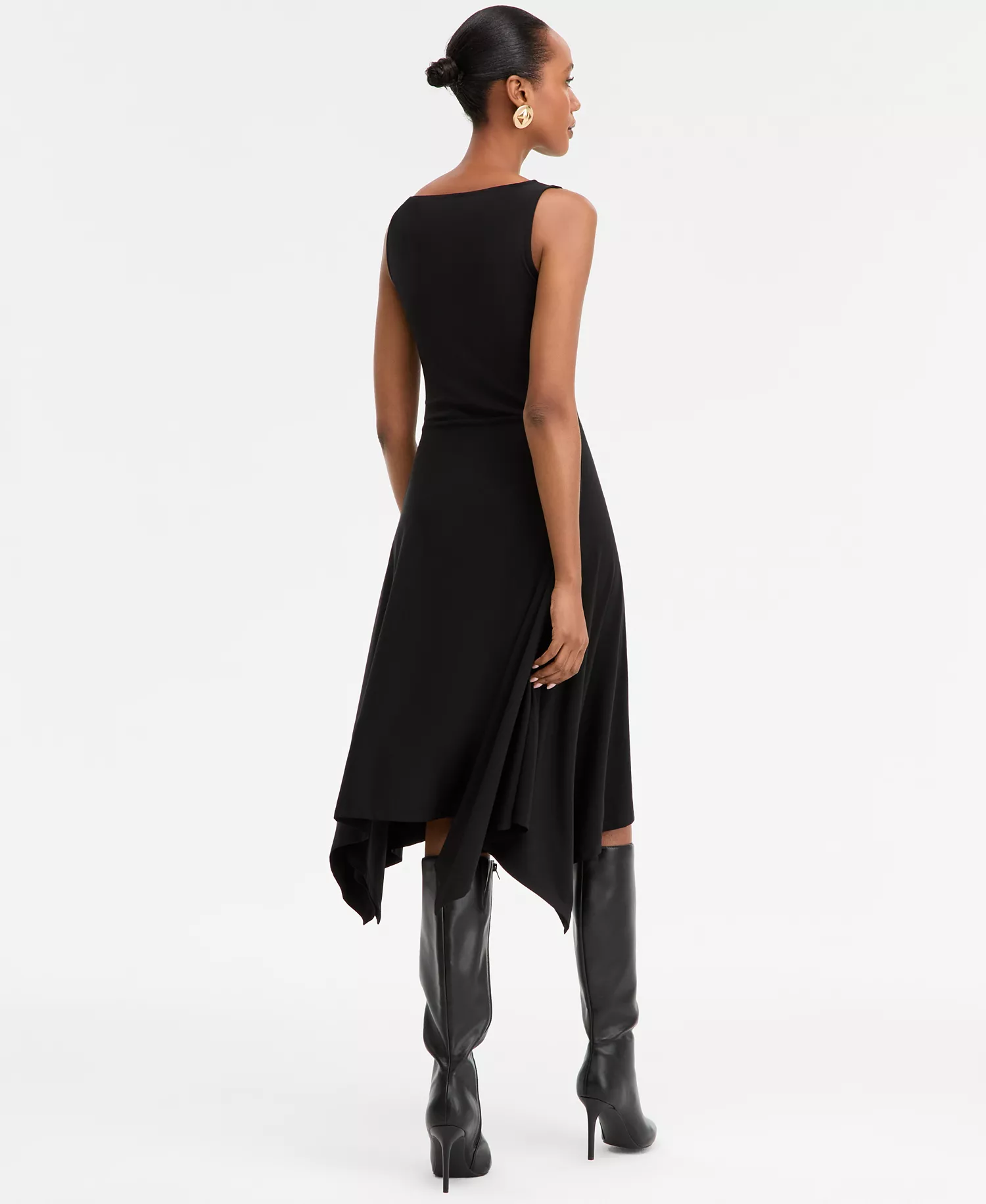 Women's Scoop-Neck Asymmetric-Hem Dress, Macy's Exclusive  - Deep Black - L