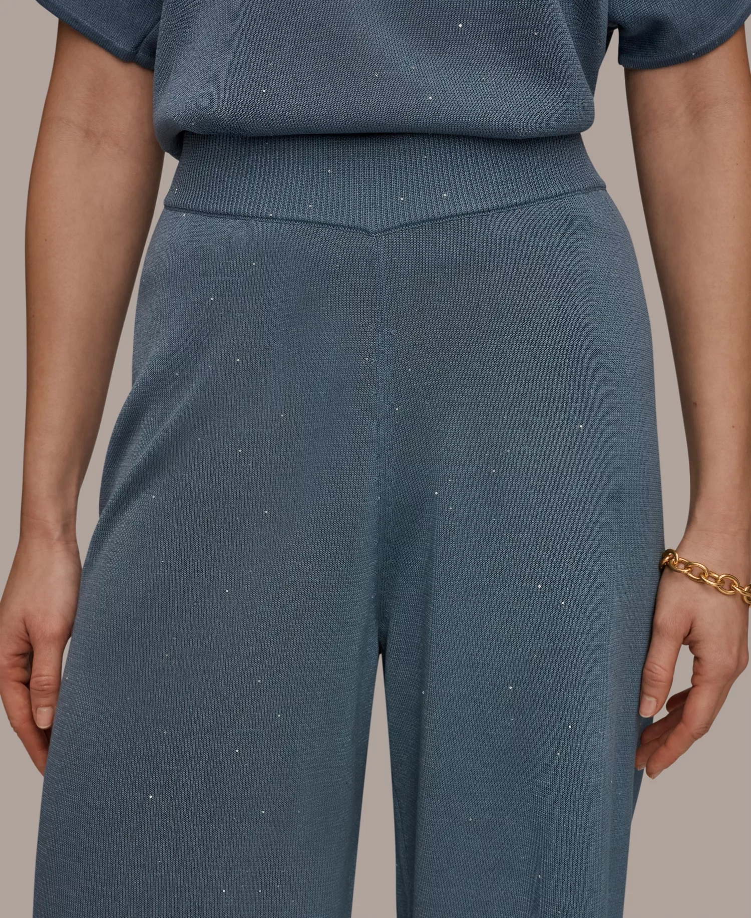 Women's Wide Leg Sequin Pull-On Pants - Washed Indigo - L