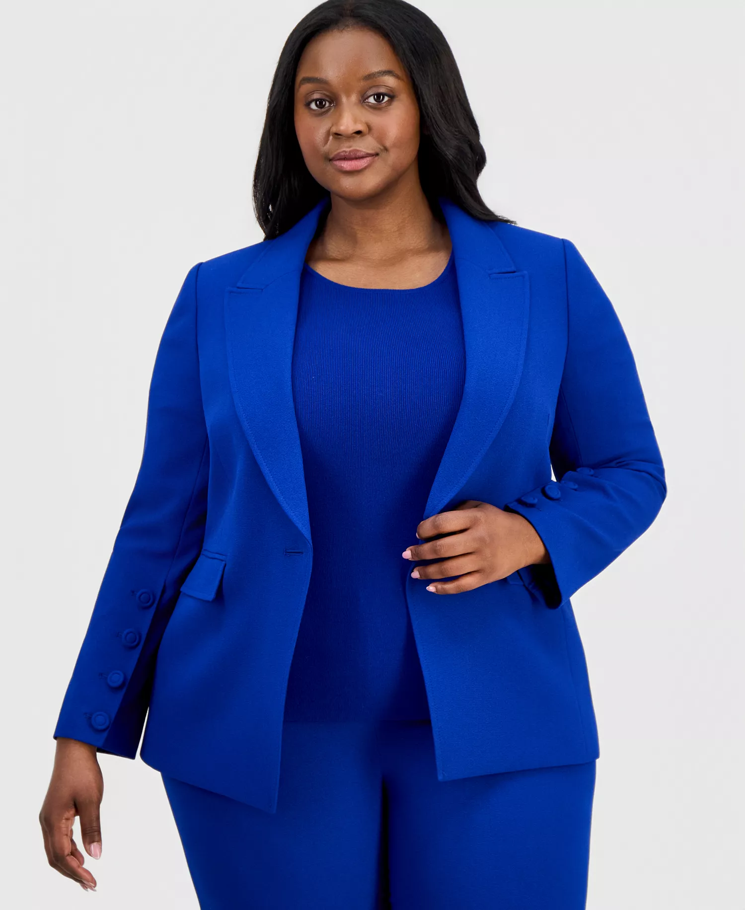 Plus Size Peak Lapel One-Button Blazer - Cobalt - 14W