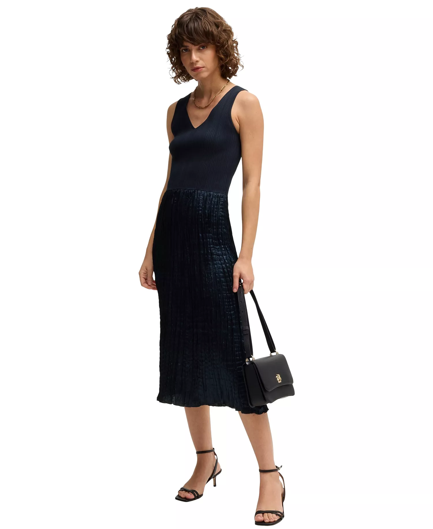 Women's Knitted Dress - Dark Blue - L