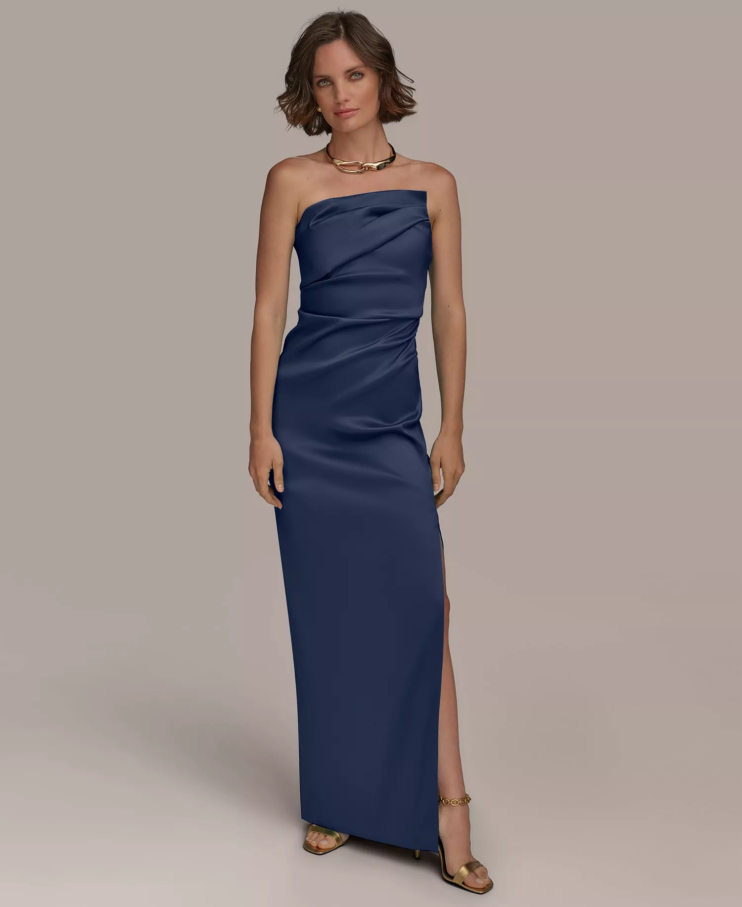 Women's Ruched Strapless Gown - INDIGO - 10