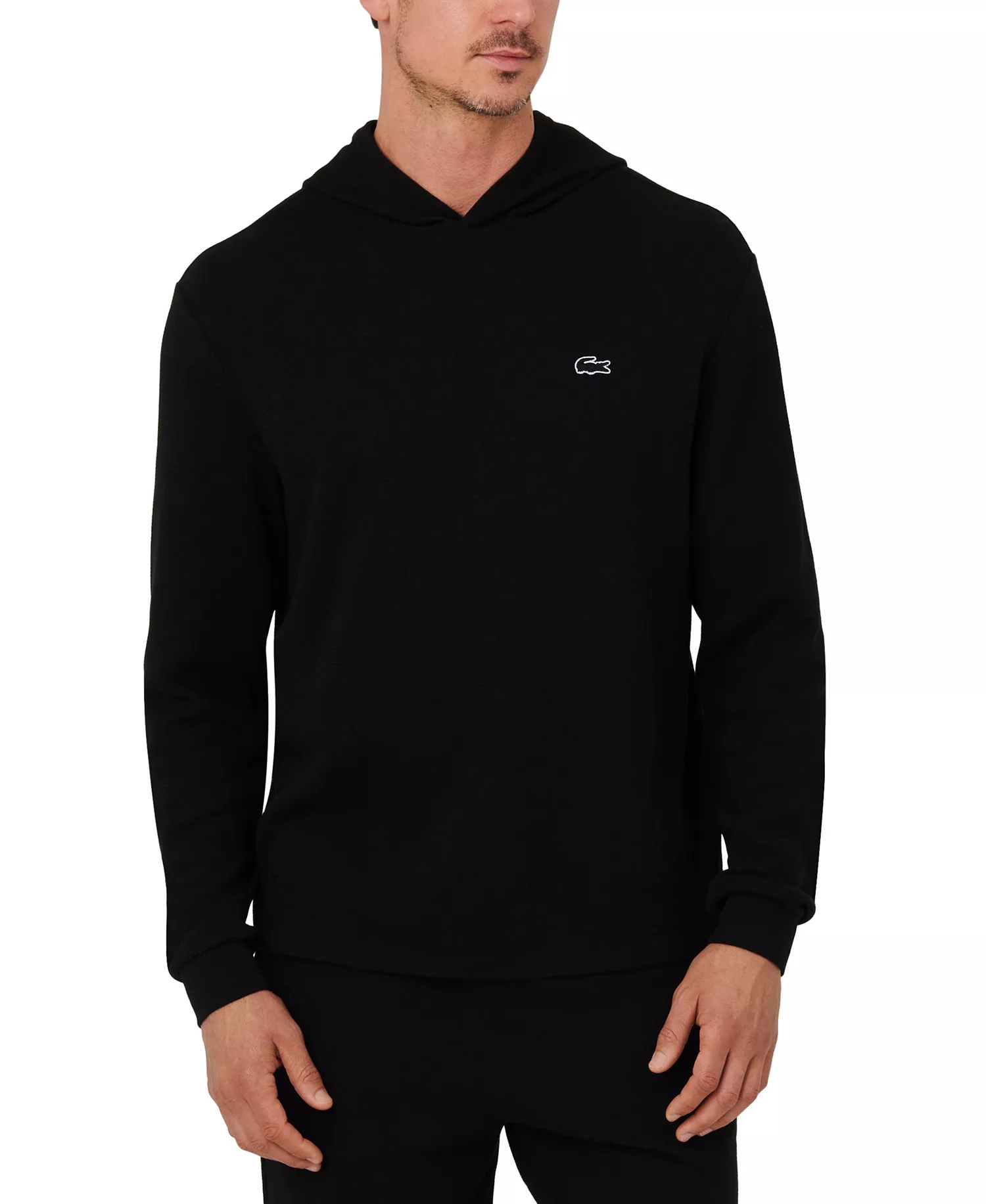 Men's Waffle-Knit Thermal Hoodie  - Black - L