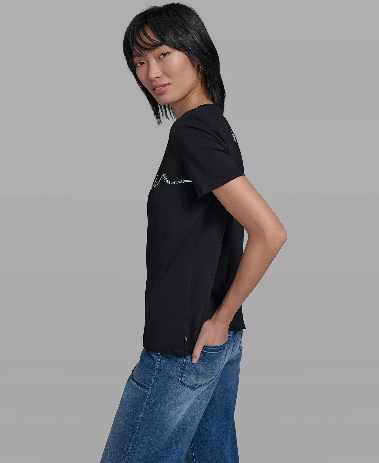 Women's Crew Neck Sunglasses T-Shirt - Black - L