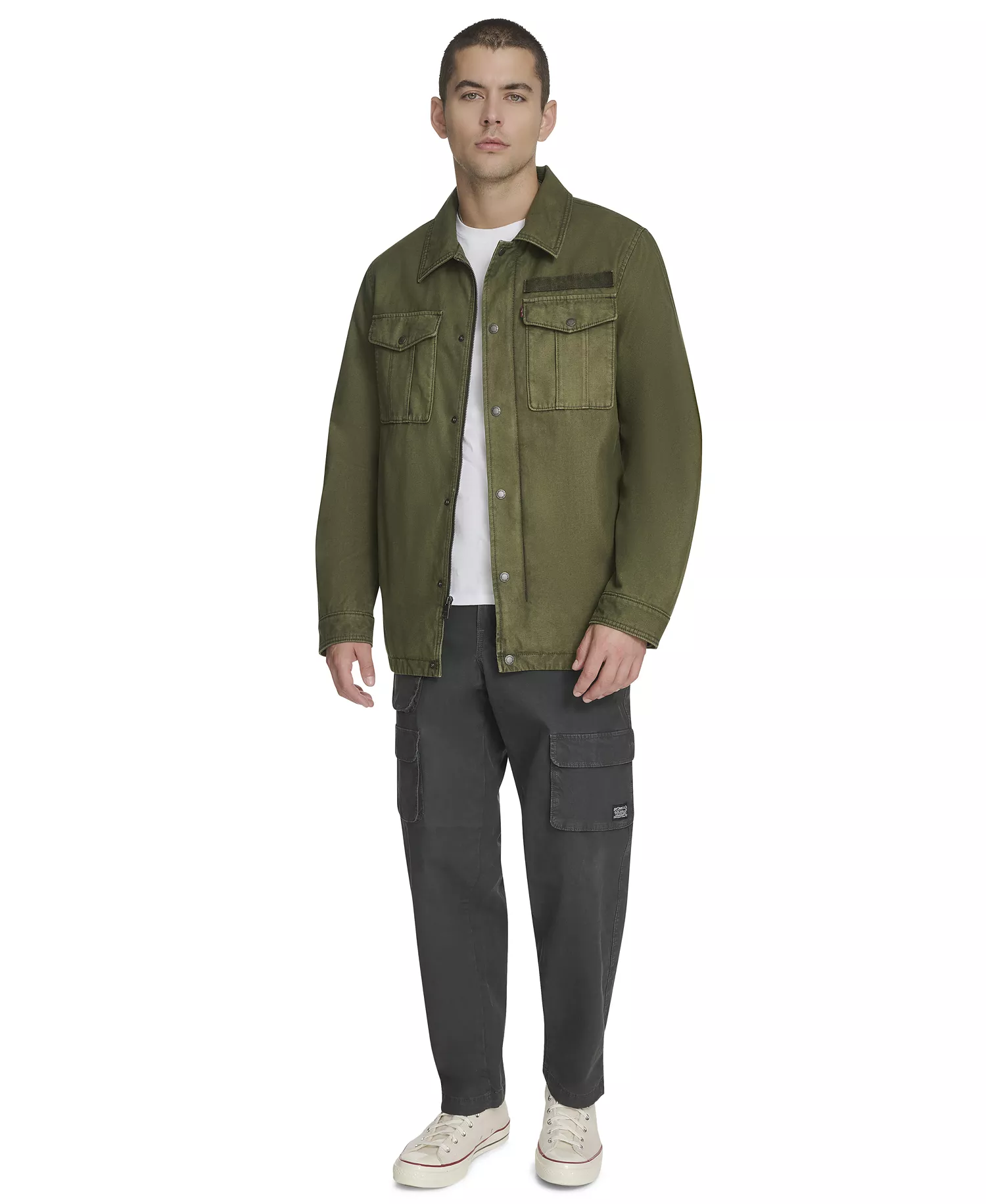 Men's Two-Pocket Utility Zippered Shirt Jacket - Olive - 2XL