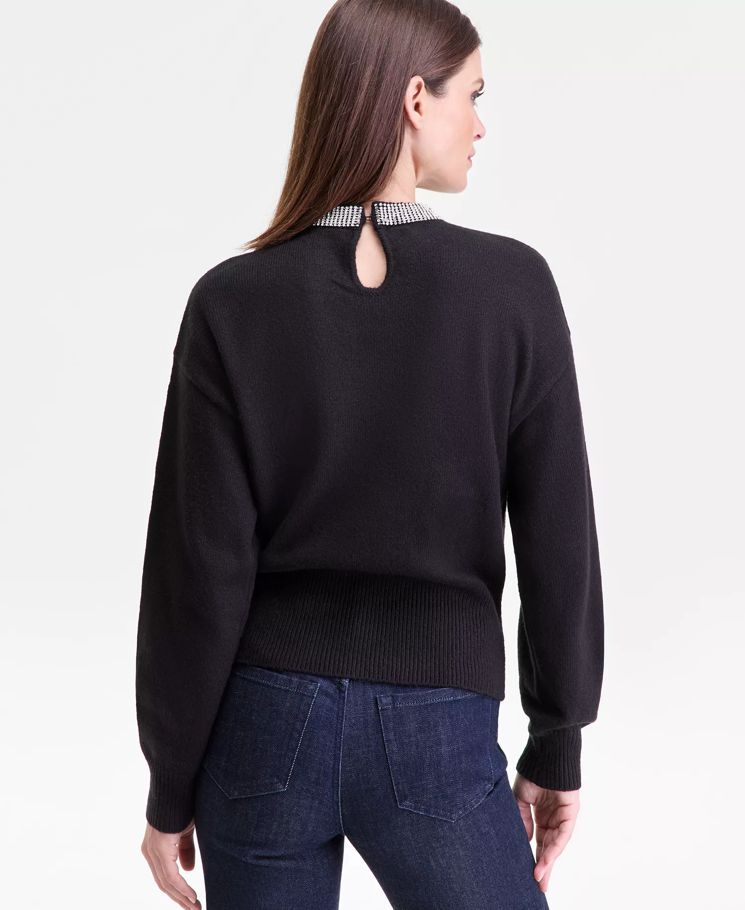 Women's Rhinestone Collar Sweater, Macy's Exclusive - Deep Black - L