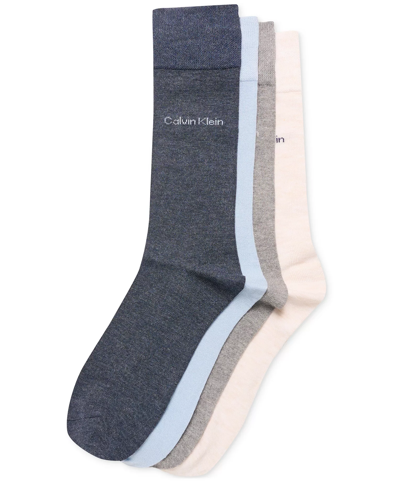 Men's 4-Pack Flat-Knit Crew Dress Socks  - Blue/Light Blue/Pink - 7-12