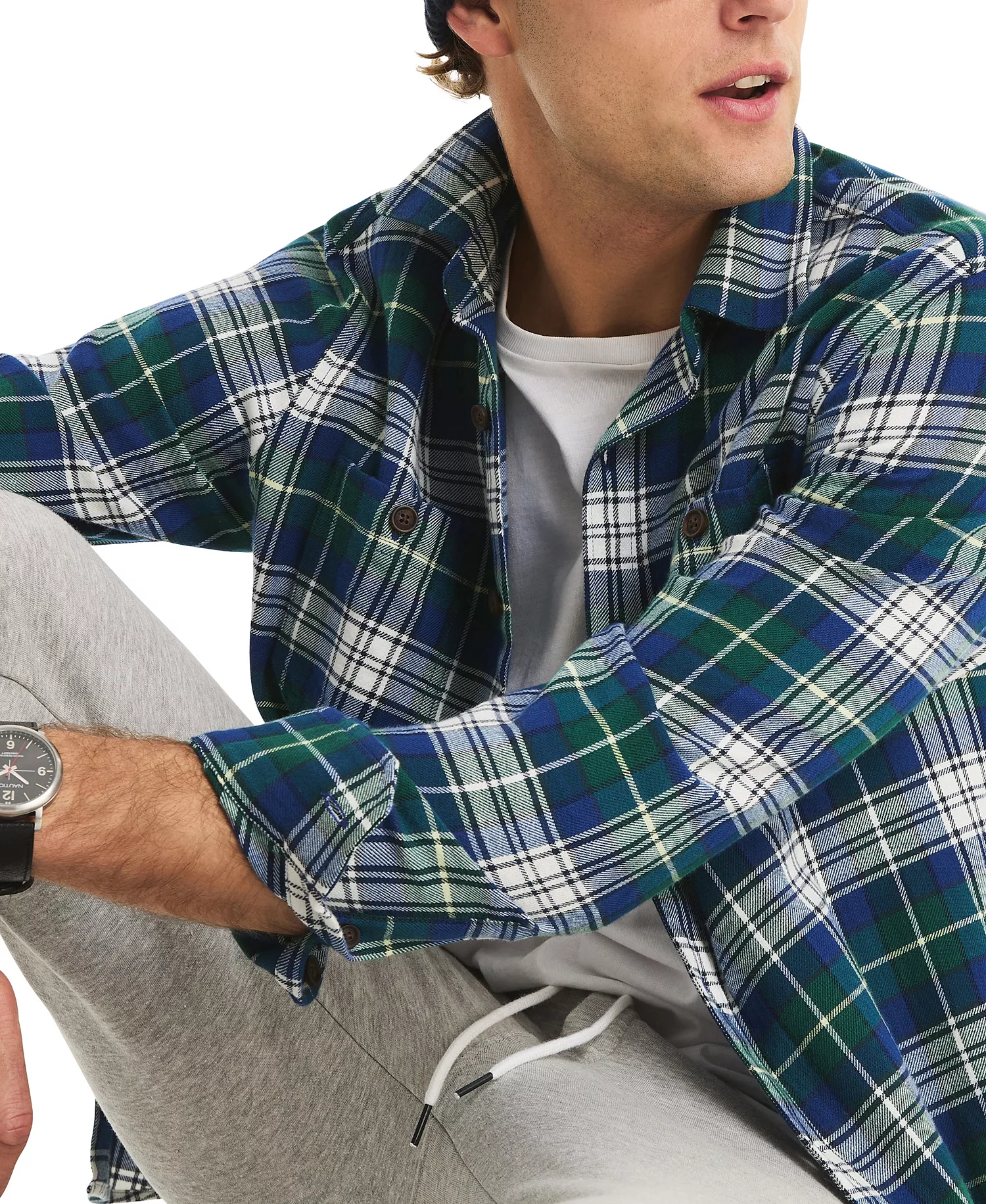Men's Straight Collar Plaid Shirt - Navy Seas - 2XL
