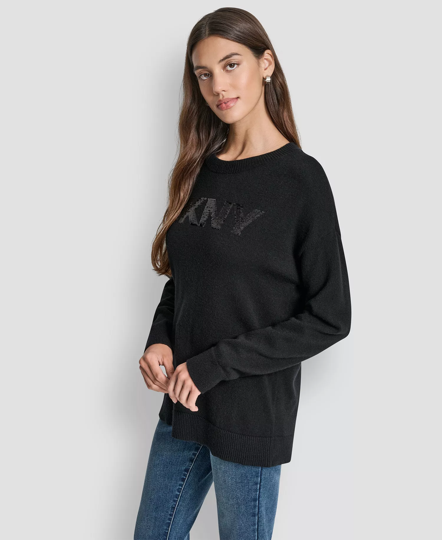 Women's Logo Sequined Long-Sleeve Sweater - Black/antique Black - L