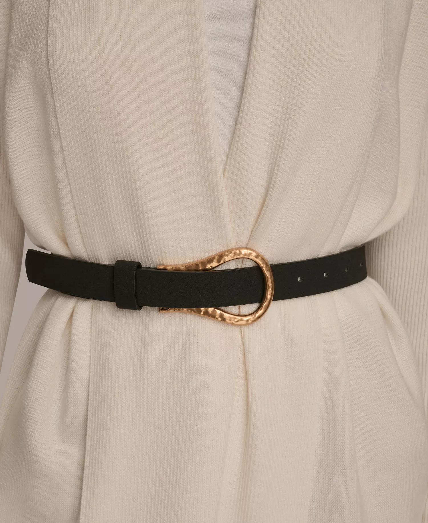 Women's Belted Open-Front Cardigan - Cream - L