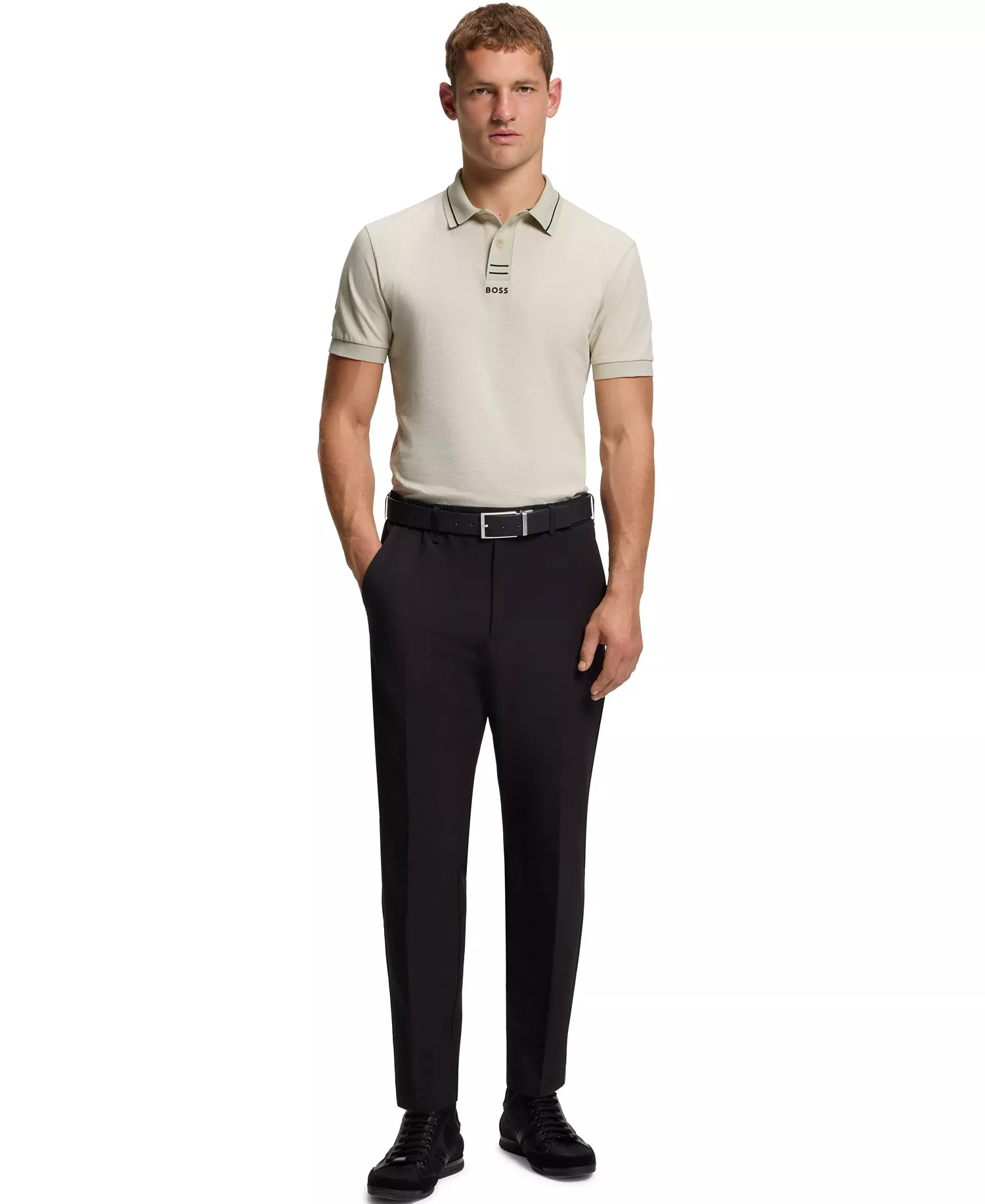 Men's Cotton Pique Slim-Fit Polo Shirt - Open Beige - L