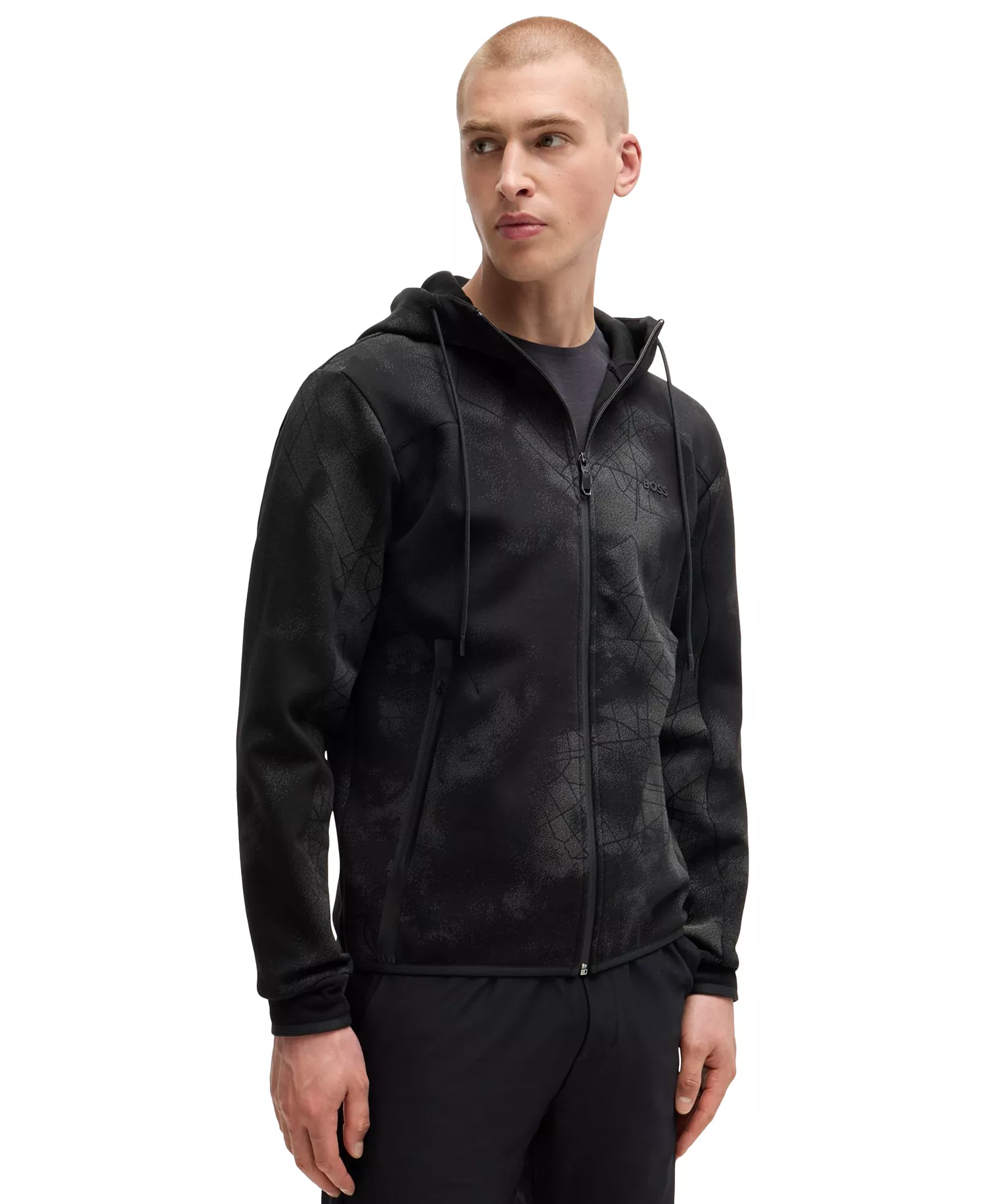 Men’s Reflective Artwork Zip-Up Hoodie - Black - 2XL